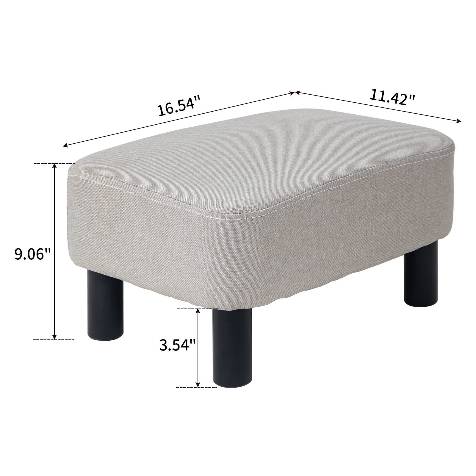 IBUYKE 16.54" Small Footstool, PU Faux Leather Step Stool, with Padded Seat Pine Wood Legs and Padded Rectangular Stool, for Bedroom, Black RF-BD210