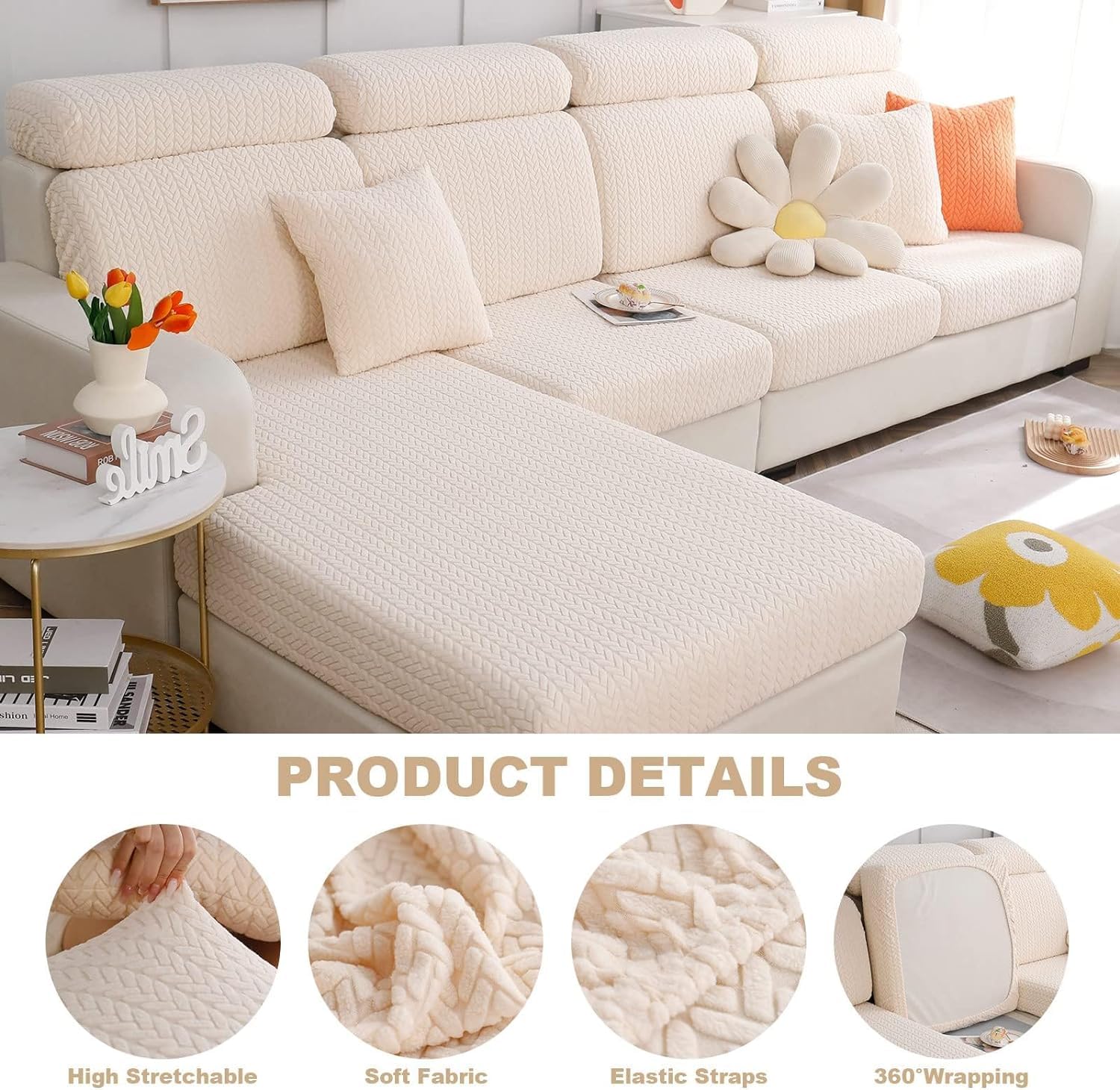Yoovat Sofa Covers Soothing Home Sofa Covers Sofa Hero Covers Couch Cushion Covers for Dogs Stretch Couch Covers Slipcovers for Couches and Sofas (Wheat-Blue,Large Single Seat Cover)