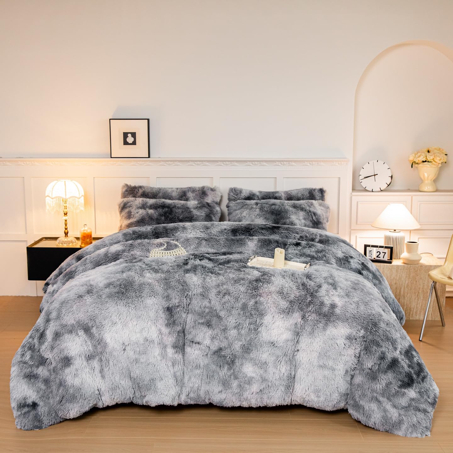 Faux Fur Kids Girls Purple Rainbow Comforter Sets Twin/Full - 3PC Bed Set Warm Comfortable Soft Plush Flannel Velvet Fluffy Fuzzy Bedding（Comforter x 1 Pillowcases x 2）
