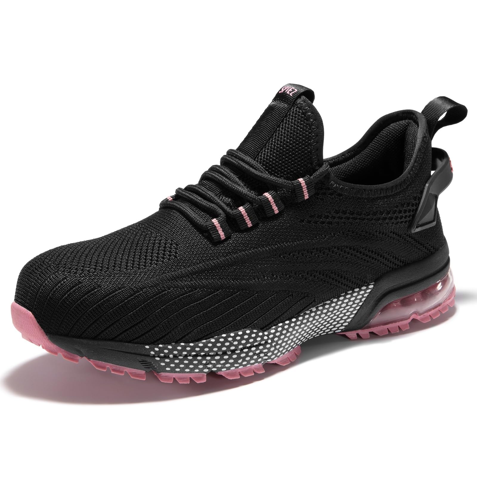 SPIEZ Safety Shoes for Women, Composite Toe Work Shoes with Air Cushioned Comfort, Lightweight Puncture Proof Safety Sneakers for Work and Daily Wear, Black Pink/Purple US4.5–10