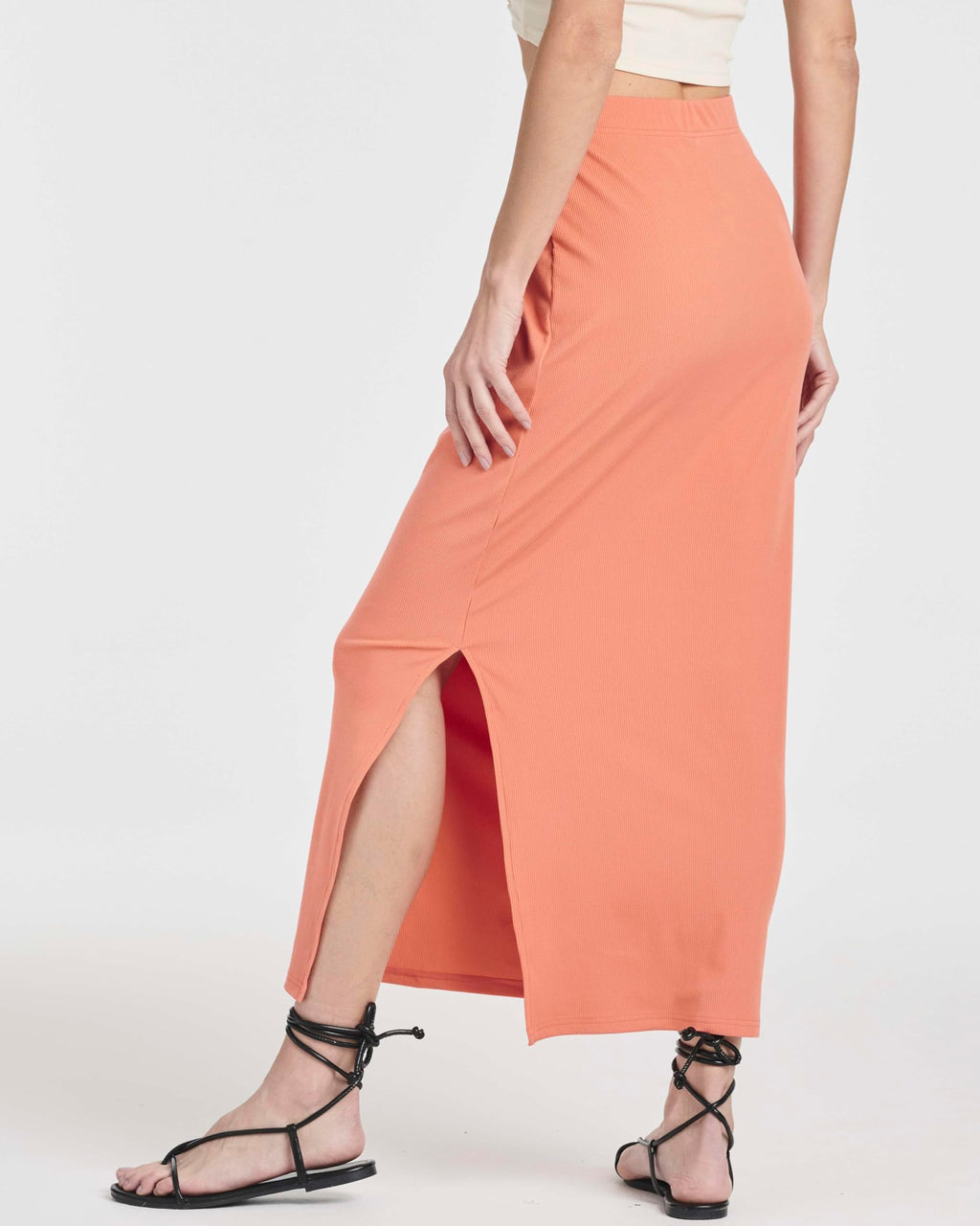 Real Essentials 3 Pack: Women's Ribbed High Waisted Maxi Skirt with Side Slit - Casual Long Pencil Skirt