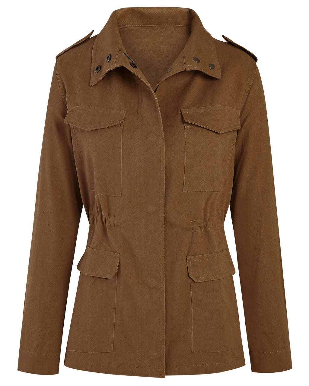 Soulomelody Women Military Anorak Jackets Zip Up Snap Buttons Parka Safari Utility Coats Outwear with Pocket