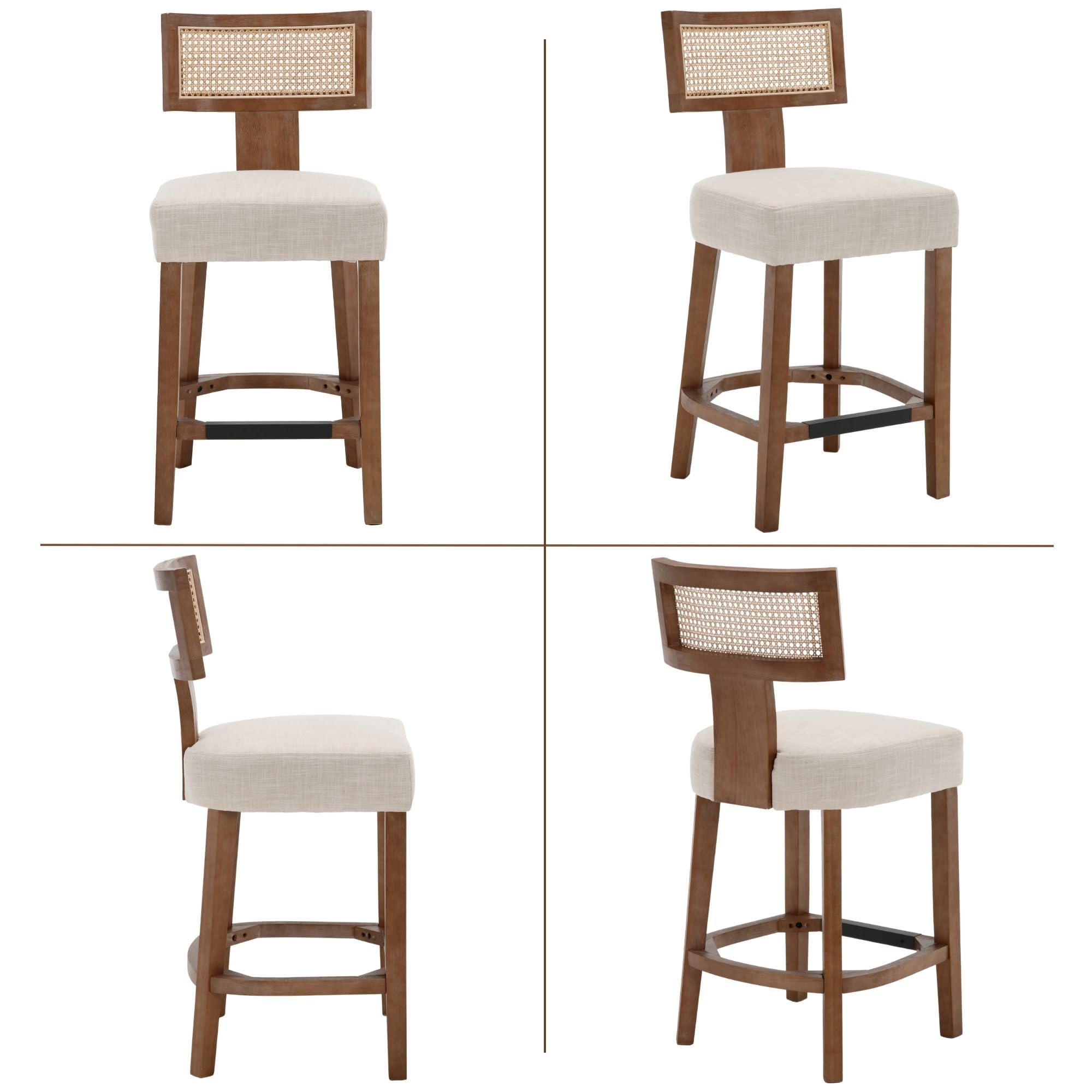 Farmhouse 30'' Extra Tall Bar Stools Set of 2 Modern Counter Height Barstools with Backs Rustic Wood Bar Stools Linen Upholstered Counter Chairs Kitchen Island Stool Chairs with Wood Frame, Beige