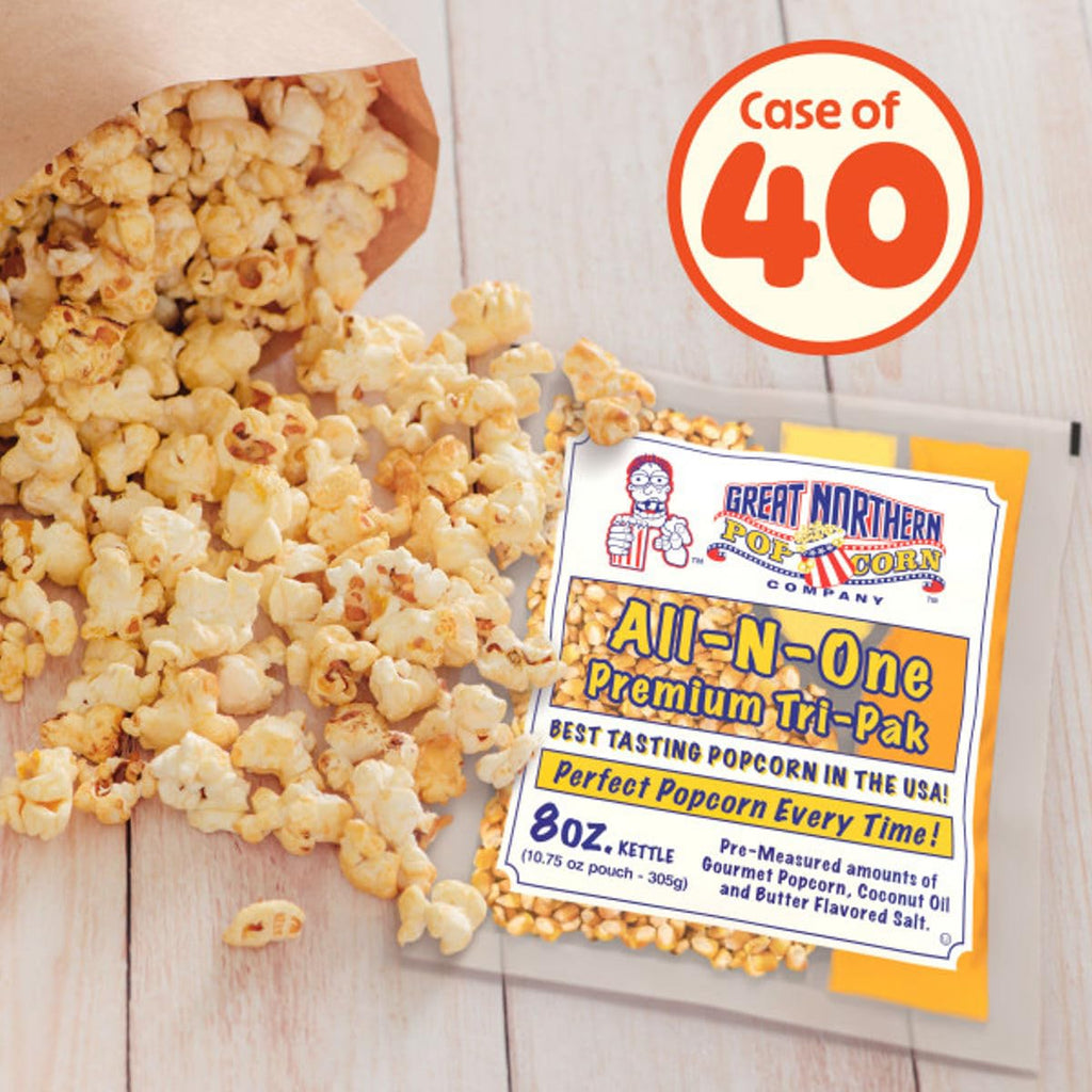 2.5oz Popcorn Packs - Pre-Measured, Movie Theater Style, All-in-One Kernel, Salt, Oil Packets for Popcorn Machines by Great Northern Popcorn (40 Case)