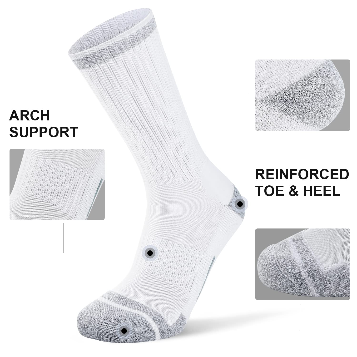 FITRELL 6 Pack Men's Athletic Moisture Wicking Crew Socks Cushioned Sport Running Work Boot Socks Size 9-12/12-15