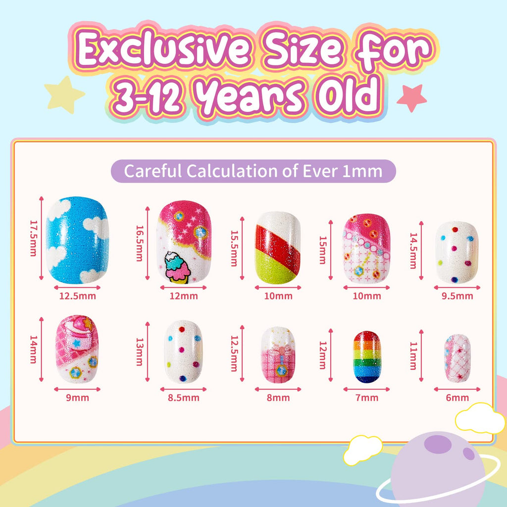 Modelones Press on Nails for Kids 144Pcs 6 Pack Children Acrylic Fake Nails Pre-glue Full Cover Glitter Gradient Color Heart Cat Short False Nail Art Kits Sets Christmas Gifts for Kids Girls