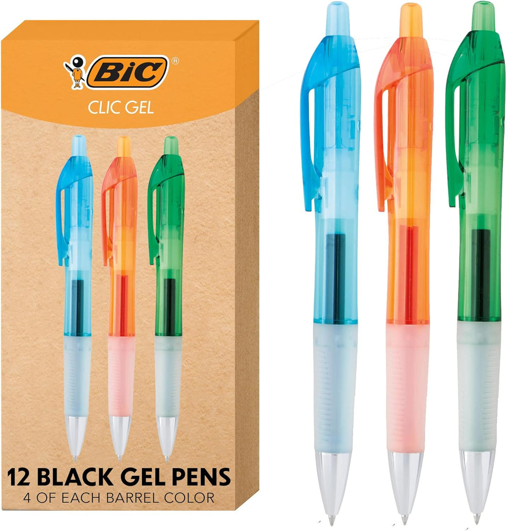 BIC Intensity Clic Black Gel Pens, Medium Point (0.7mm), 12-Count Pack, Retractable Gel Pens With Comfortable Grip (packaging may vary)