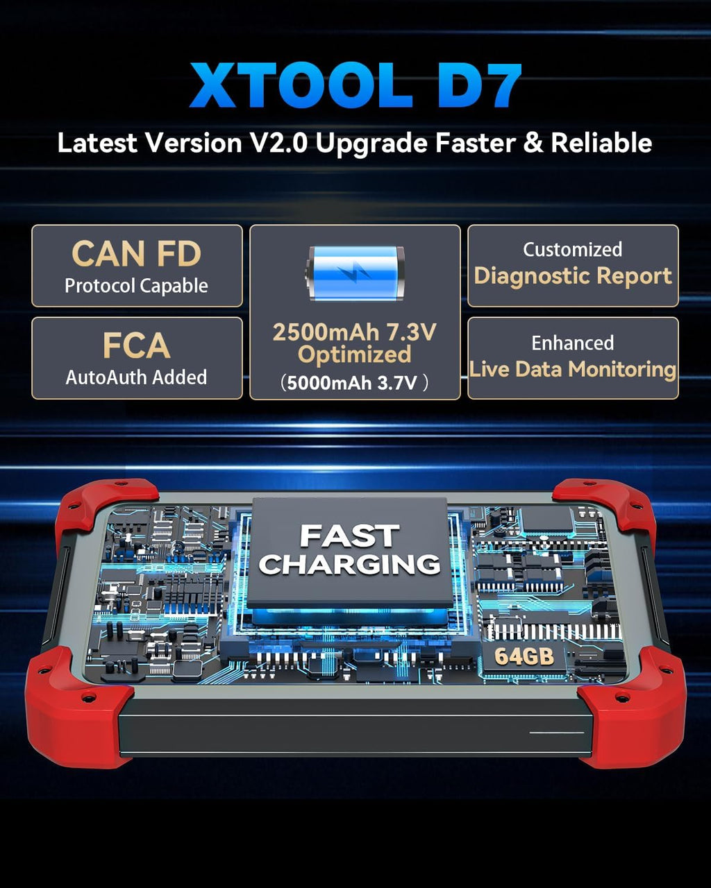 XTOOL D7 Bidirectional Scan Tool: 2026 Ai-Assisted OBD2 Scanner Diagnostic Tool with 36+ Resets, Full System Car Scanner with EPB, Injector Test, Throttle, Crank Sensor Relearn, FCA, CANFD & DoIP