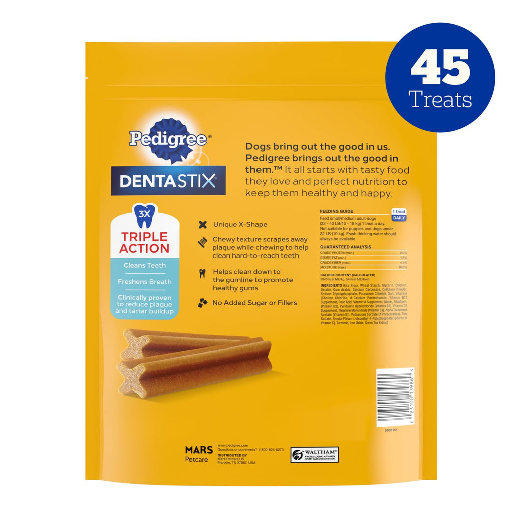 Pedigree Dentastix Small & Medium Breed Dog Treats, Original with Real Chicken, Dog Dental Treats, 13.9 oz. Bag (25 Treats Total)