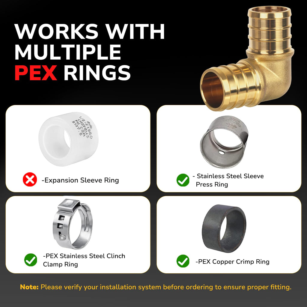 Pex Fittings 1", Pex 90 Degree Elbow, NSF & UPC Certified, Heavy Duty Brass Crimp Fittings for Pipe Plumbing, 10 Pack