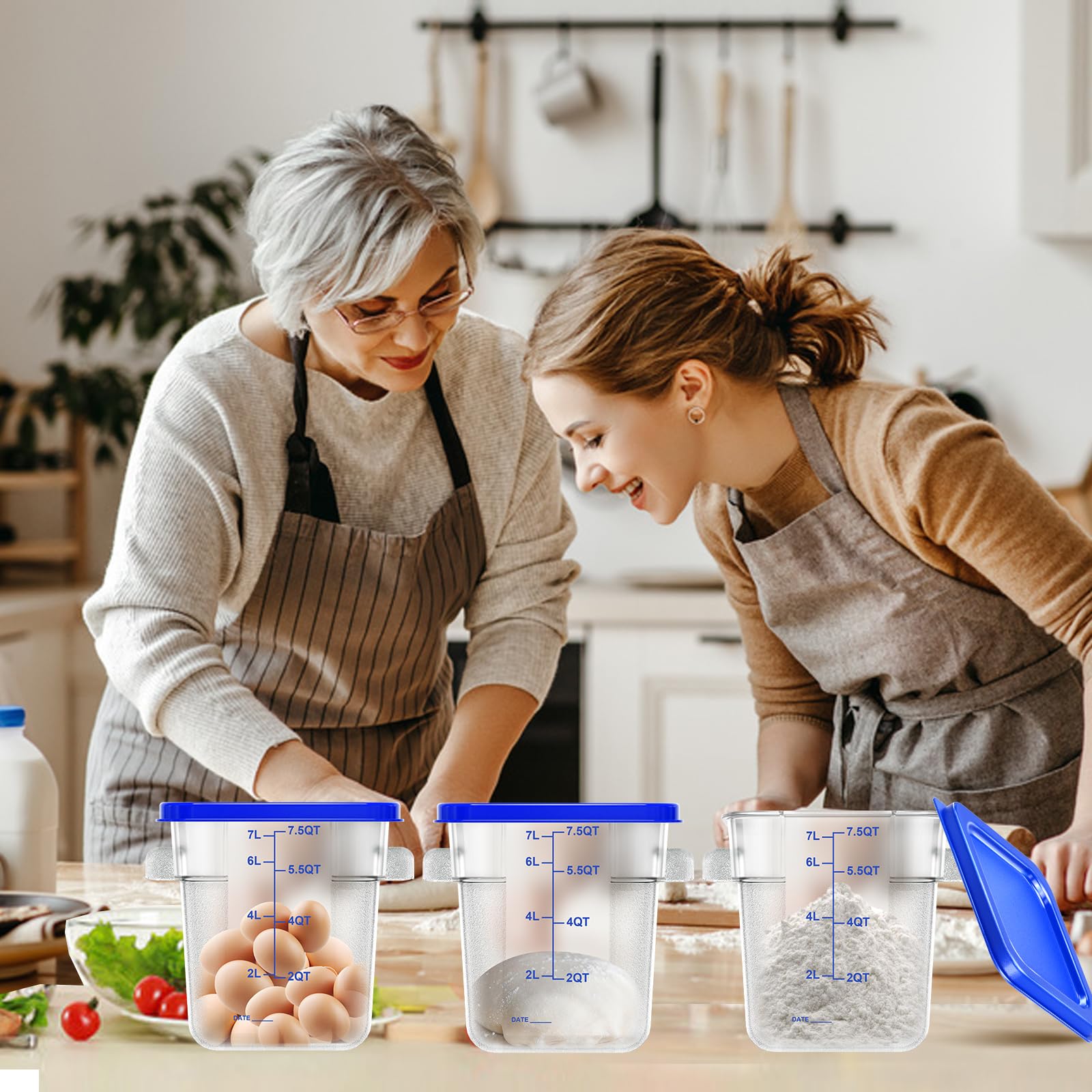 6 pcs 2qt Food Storage Containers with Lid, Square Clear Commercial Storage Containers with Handle and Scale for Food Storage in Home Kitchen & Dining (Green)