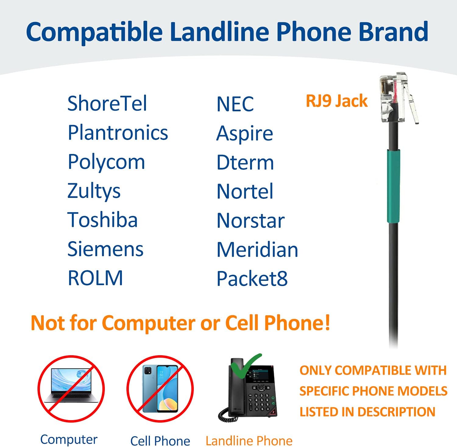 Wantek Corded Telephone Headset Mono w/Noise Canceling Mic for ShoreTel Plantronics Polycom Zultys Toshiba NEC Aspire Dterm Nortel Norstar Meridian Siemens ROLM Packet8 Landline Deskphones(F600S2)
