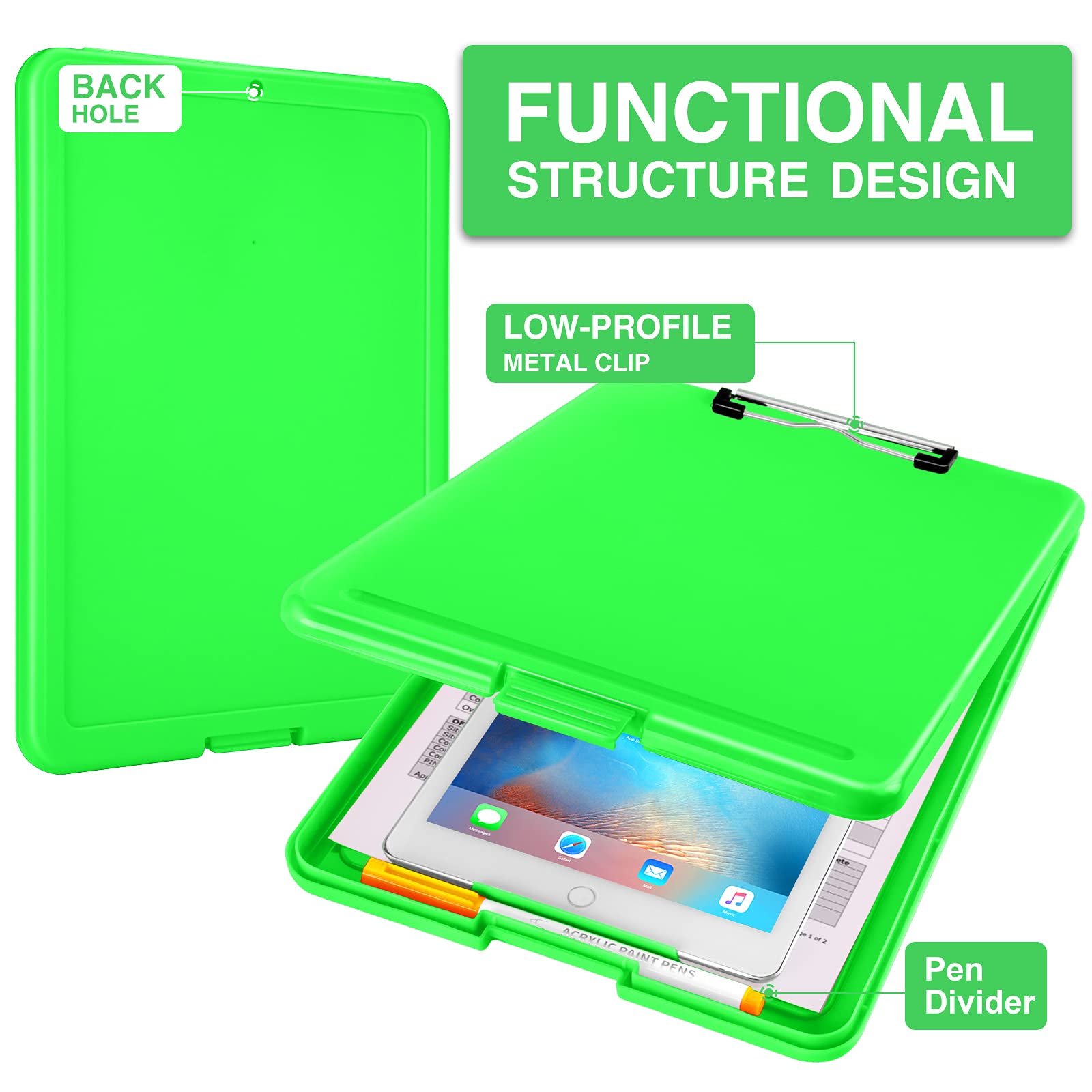 Sooez Clipboard with Storage, Plastic Storage Clipboards with Low Profile Clip, Nursing Clip Boards Foldable, Hanging Clipboard Case for Work, Teacher, Classroom Must Haves, Office School Supplies