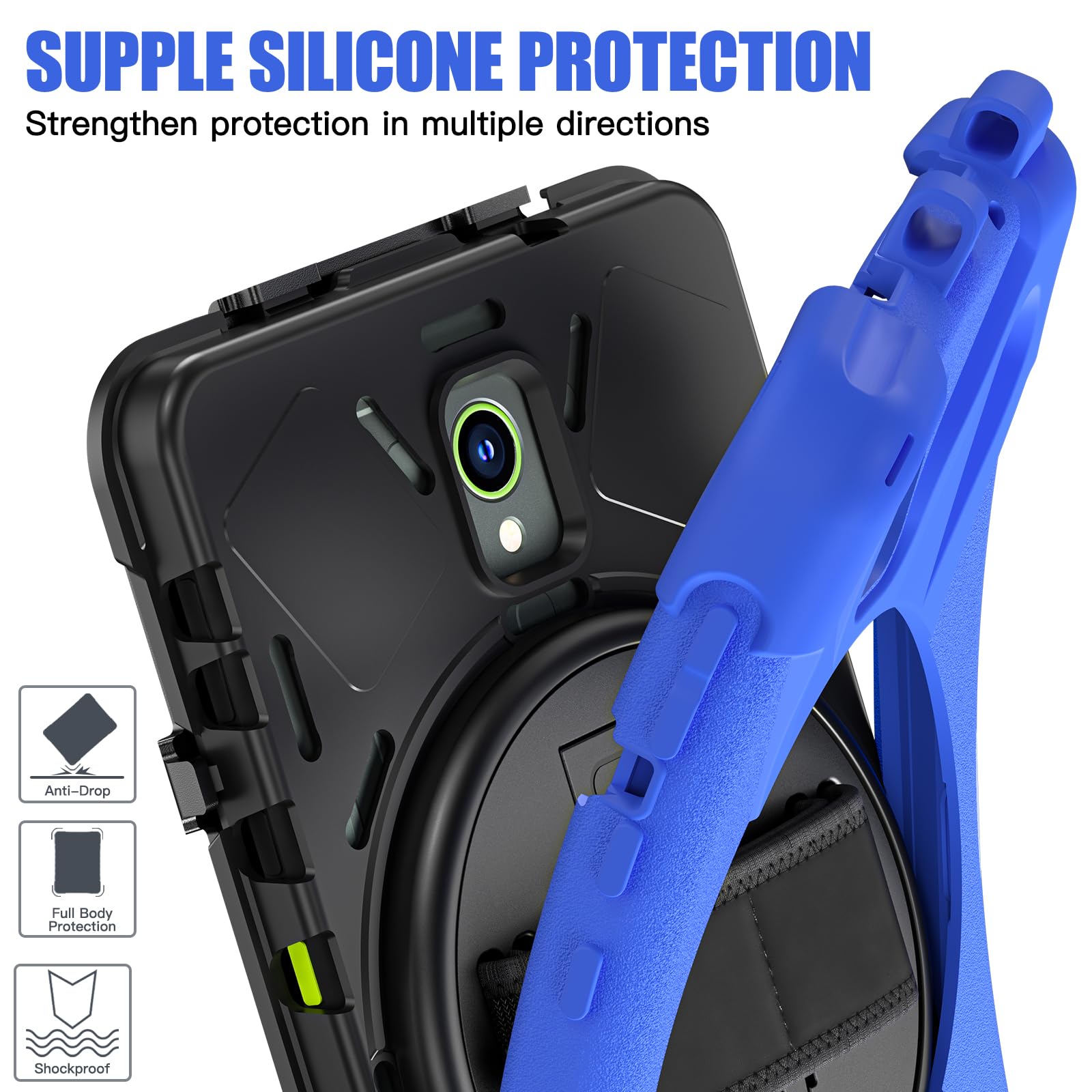 Samsung Galaxy Tab Active5/Active 3 8.0 Case, with 360 Stand, Handle Hand Strap & Shoulder Strap for Galaxy Tab Active5 8" 2024 X300/X307, Active3 8" 2020 T570/T575/T577 (Black)