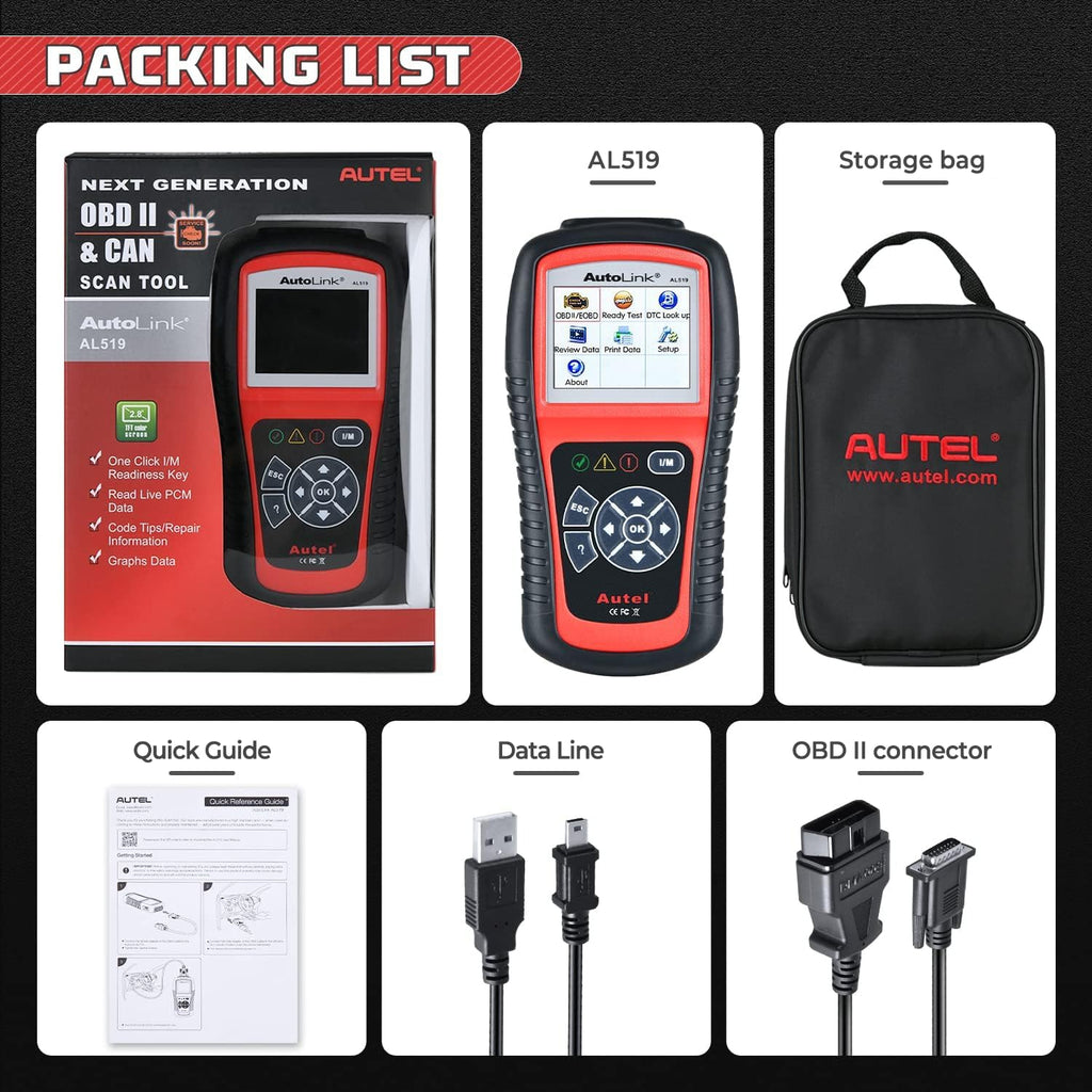 Autel MaxiLink ML519 Enhanced Mode 6 OBD2 Scanner Auto Diagnostic Scan Tool Check Engine Fault Code Reader CAN Scan Tool, Upgraded Ver. of AL319 Black