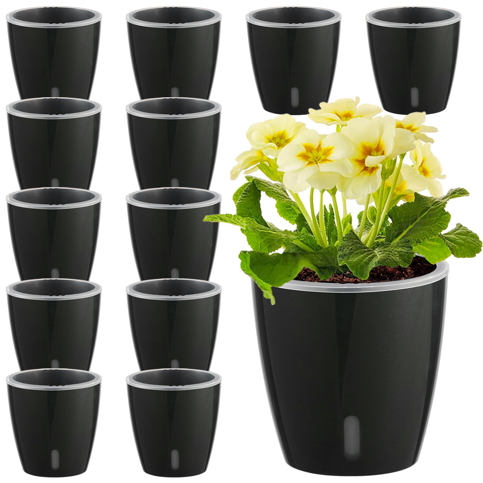 Self-Watering Pots for Indoor Plants, 16-Pack Self Watering Planter with Drainage Holes, Small African Violet Pots with Water Indicator, 10-Pack 5''/6-Pack 6.7'' Orchid Pot, Black