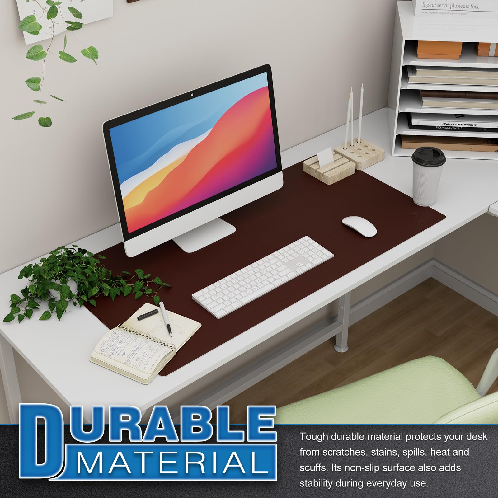K KNODEL Small Office Leather Desk Mat, Mouse and Keyboard Pad, Computer and Laptop Mat, Desktop Protector and Cover, Writing Pad and Blotter (23.6"x13.8", Black)
