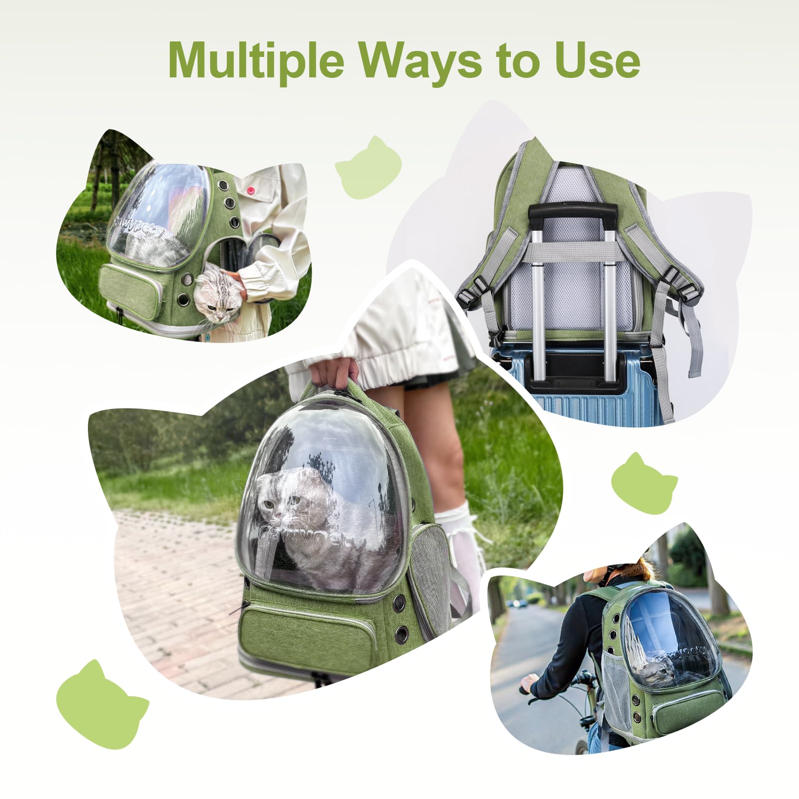 Cawypety Cat Backpack Carrier, Breathable Cat Carrier Large Space Bubble Pet Backpack for Kitty Small Dog up to 12lbs, Transparent & Foldable Pet Carrier for Travel Hiking (Black