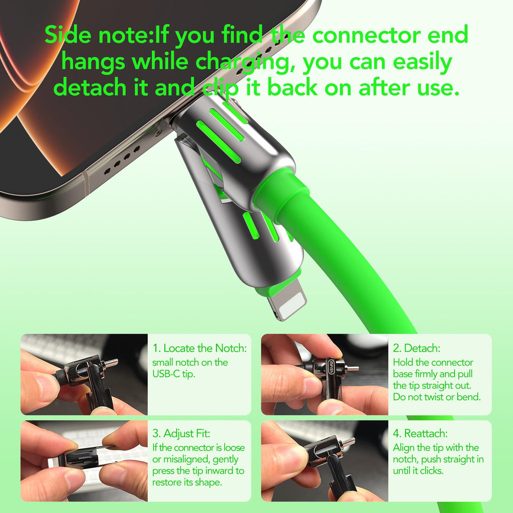 MFish 4-in-1 USB Charging Cable with Carrying Case, 240W Fast Charger Cord, USB-A & Dual USB-C to USB-C/Lightning, for iPhone 17/16/15/14, iPad, MacBook & More(Black, 3.3FT)