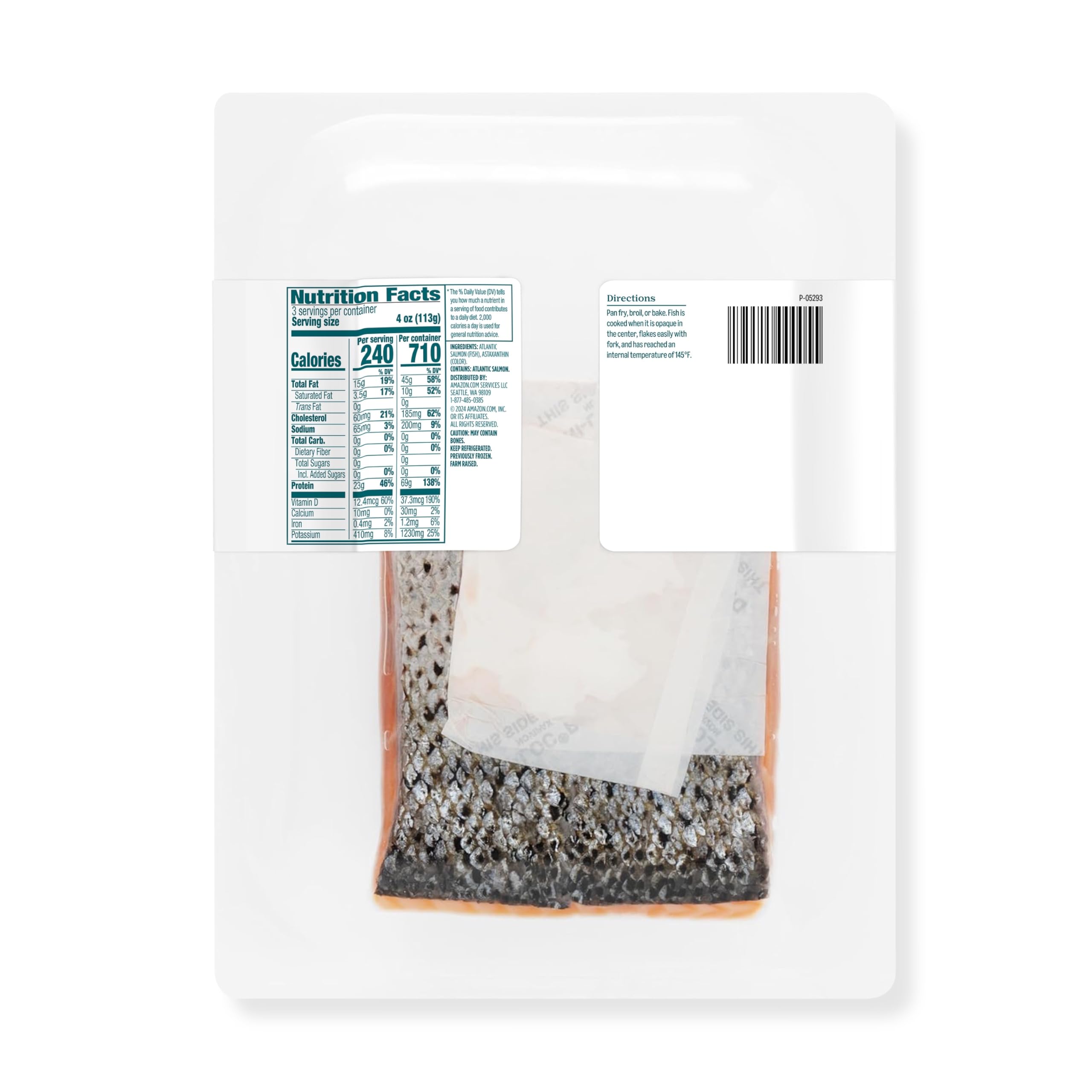 Amazon Grocery, Atlantic Salmon Skin-On Fillet Portions, 12 Oz