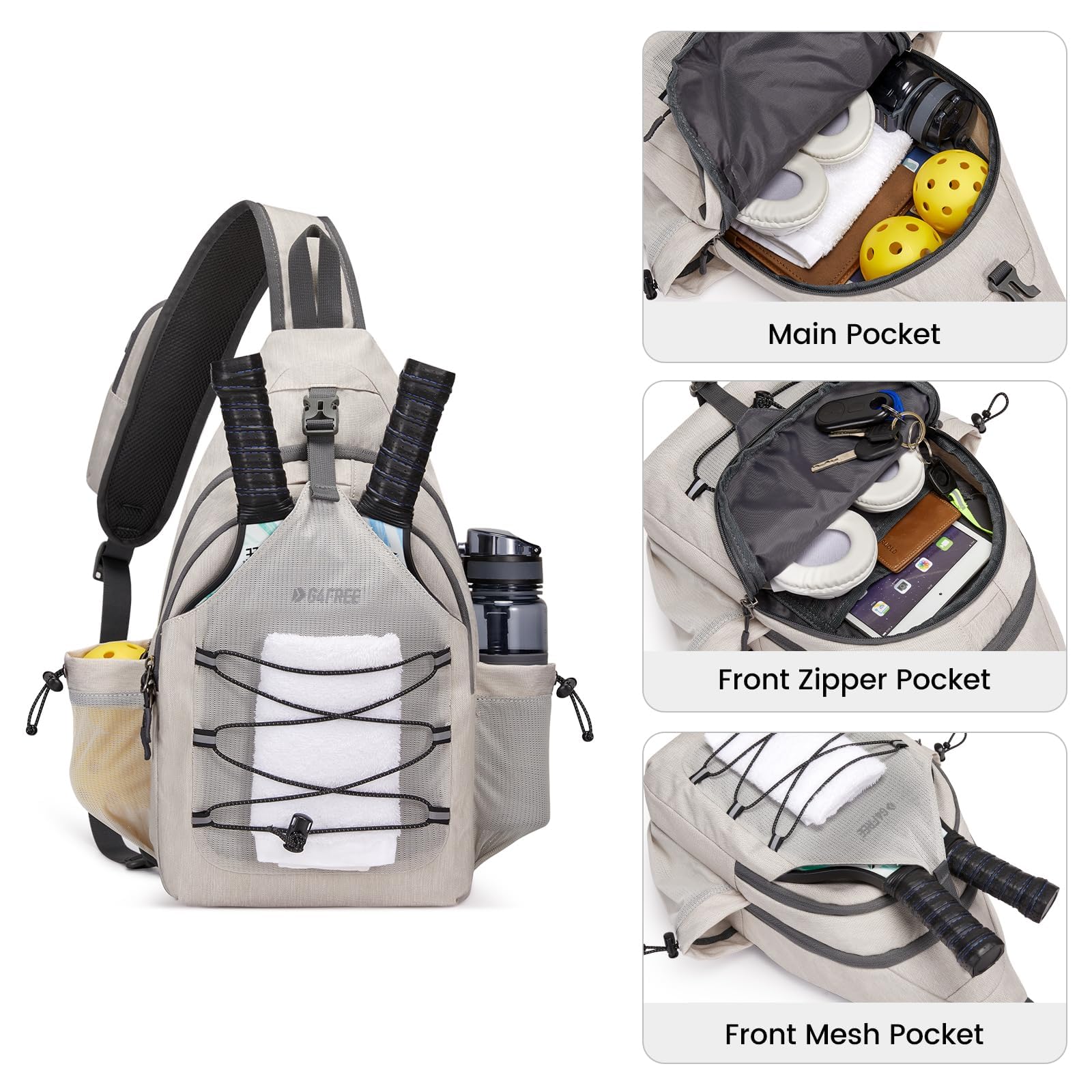 G4Free Pickleball Bag, Crossbody Sling Bag for Men Women, Pickleball Backpack, Pickle Ball Paddle Bag Gifts for Sports