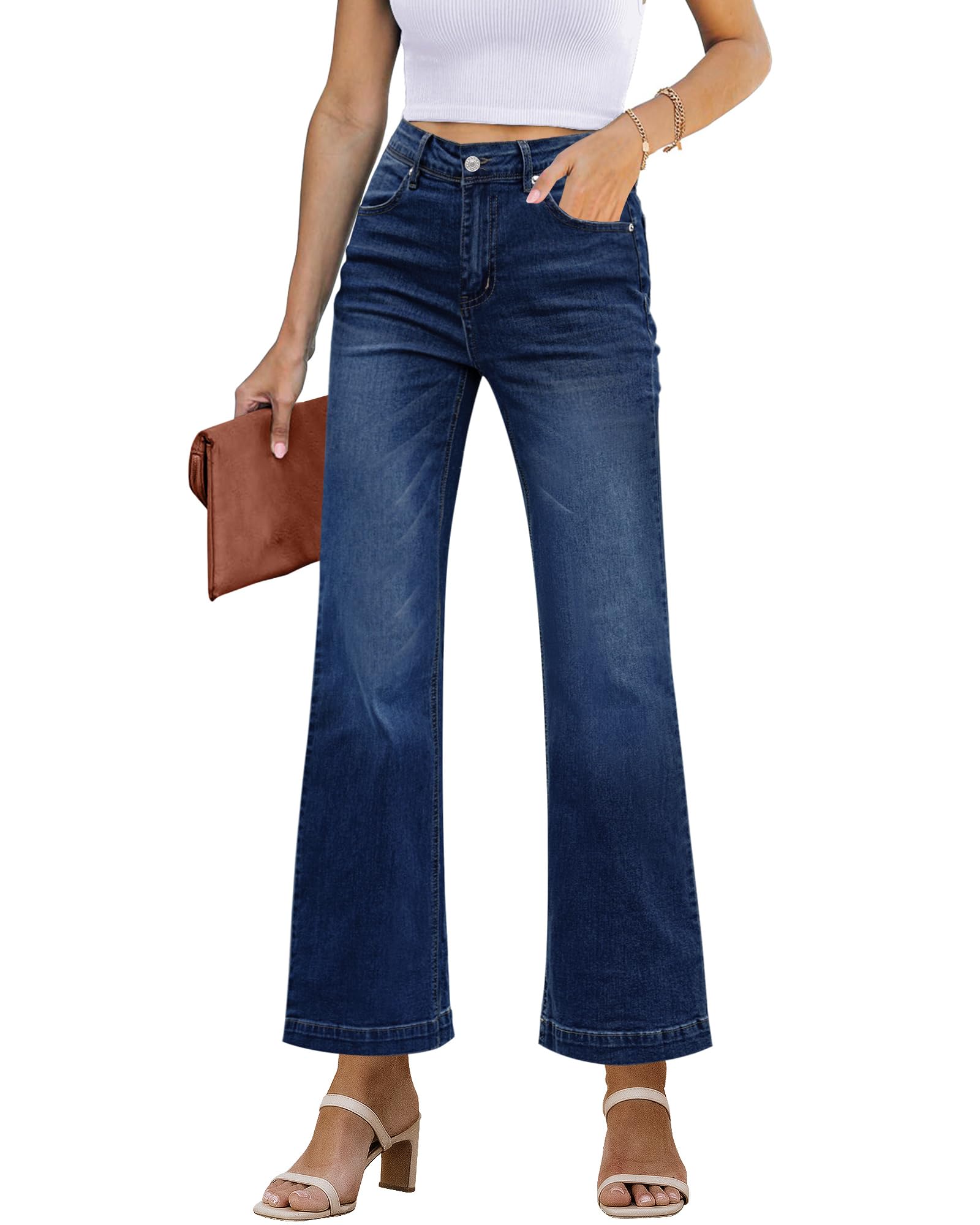 GRAPENT Womens Flare Jeans High Waisted Wide Leg Baggy Jean for Women Stretch Denim Pants