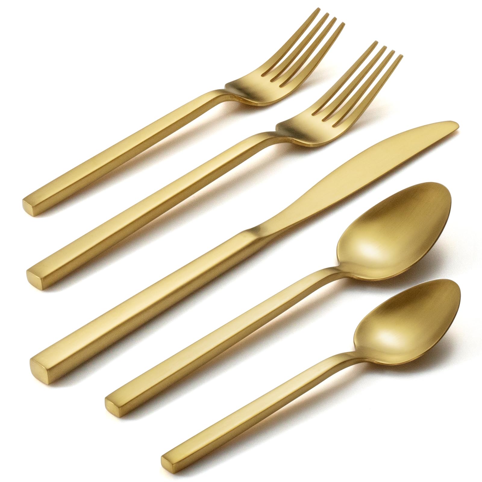 Alata Cube Black 20-Piece Forged Silverware Set Stainless Steel Flatware Set,Service for 4,Matte Satin Polished Cutlery Set,Dishwasher Safe
