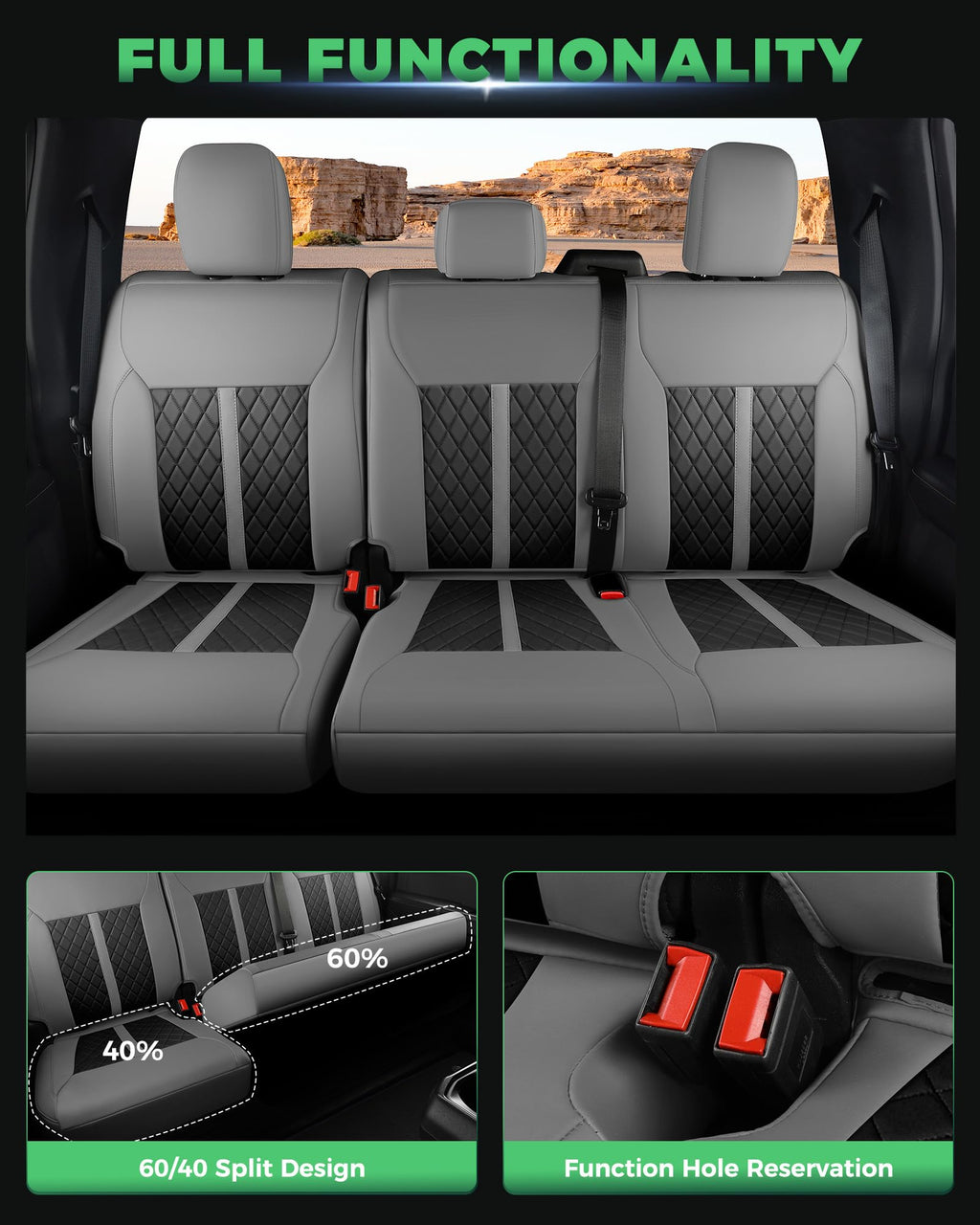 for Ford F150 Leather Seat Covers, Super Crew Cab XL XLT 2015-2020, F250 F350 F450 Super Duty Crew Cab 2017-2022,Custom Truck Seat Cover Full Set, Pickup Accessories, Black (Bucket Seat)