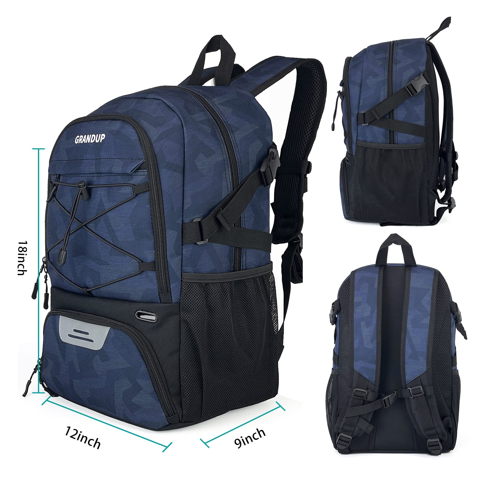 GRANDUP Basketball backpack with ball and shoes compartment Fit Volleyball, soccer, Swim, Gym, Travel, and School, large capacity sports training equipment bags