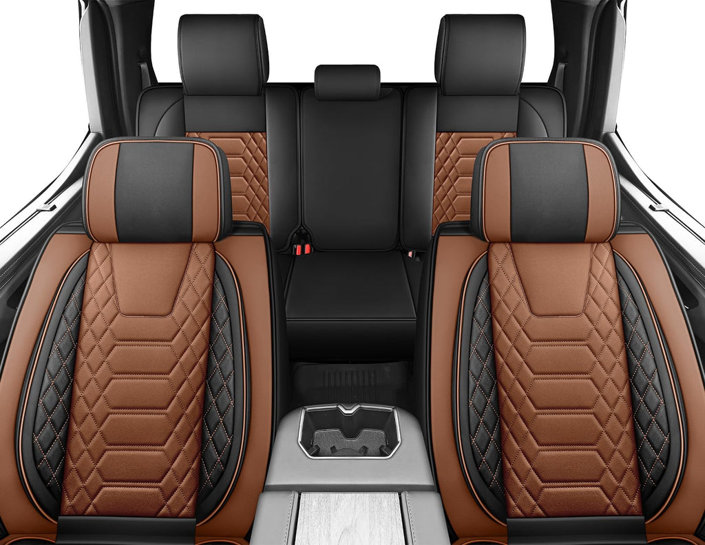 FREESOO Tundra Seat Covers 2007-2013, Fit for Toyota Tundra Crewmax Cab 5 Seats, Custom Truck Seat Covers with Waterproof Faux Leather Black