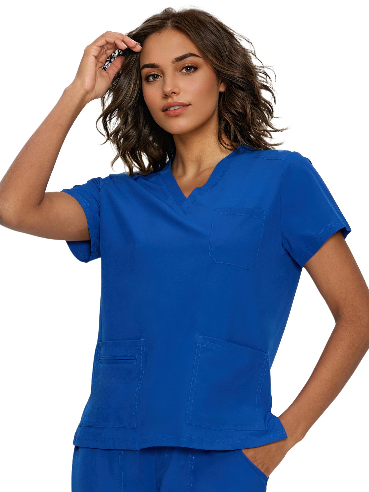 floralhue Scrub Tops for Women, Curved V-Neck Scrub Tops with 3 Pockets, Soft Stretch, Easy Care