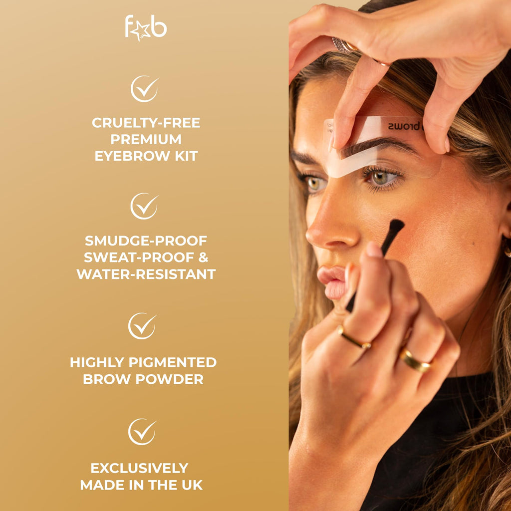 Fab Brows Duo Eyebrow Kit, Ultimate Brow Stencil Kit with Compact Powder Mirror and Eyebrow Shaper, Waterproof Eyebrow Makeup Kit Contour Palette, Eyebrow Cosmetics, (Dark Brown/Chocolate Brown)