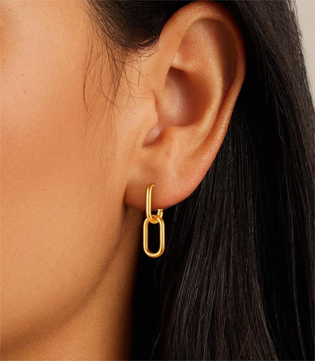 Gold Earrings for Women Trendy, Simple Dainty 14K Gold Plated Paperclip Square Chain Link Dangle Hoops Earrings Pin Stud Huggie Earrings Lightweight Hypoallergenic Minimalist Aesthetic Gold Jewelry for Christmas Gifts