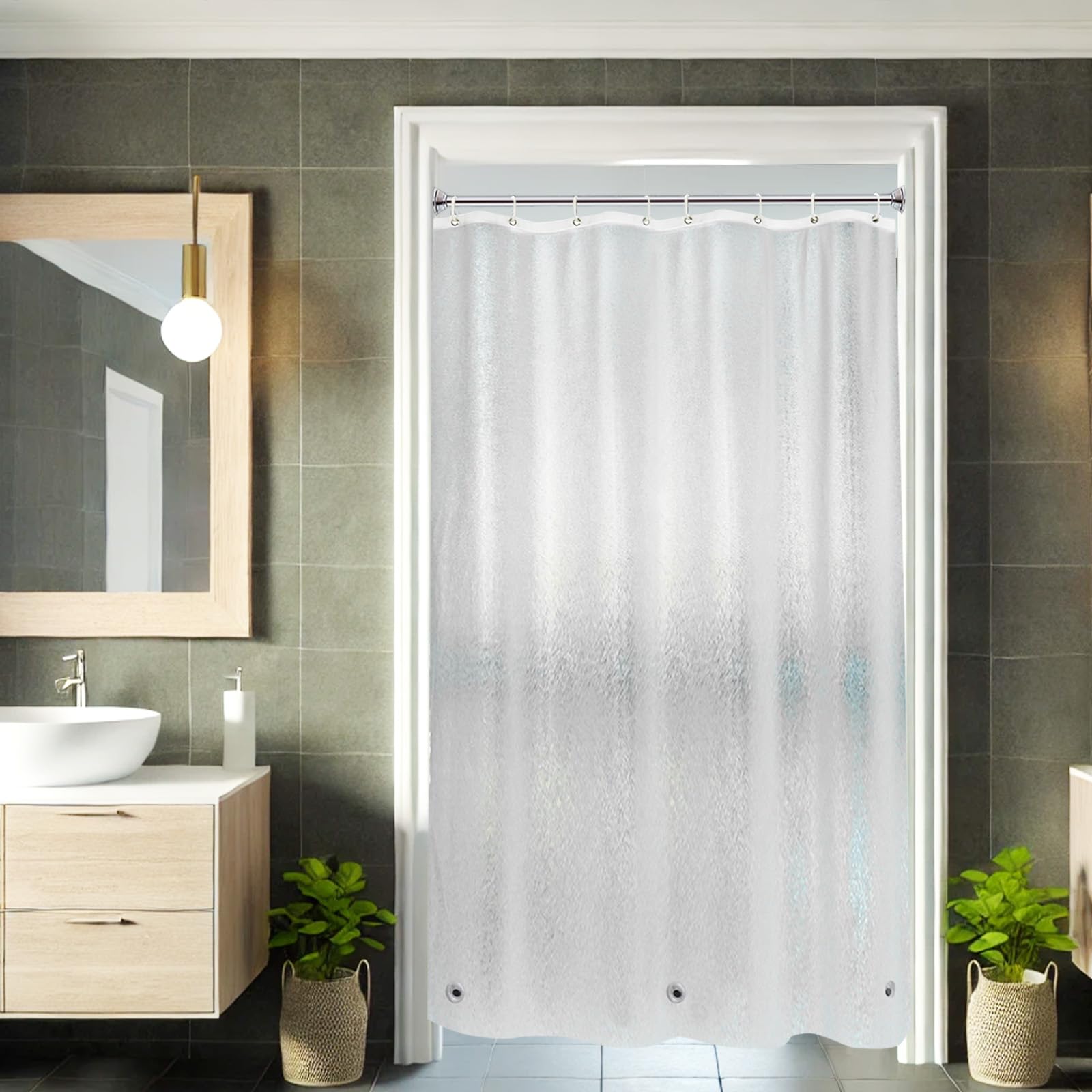AooHome Eva Small 36x72 Inches Shower Liner, See Through Clear 8 Gauge Bathroom Curtain with Hooks, Bottom Magnets, Water Repellent, Heavy Duty, Rust Proof Grommets