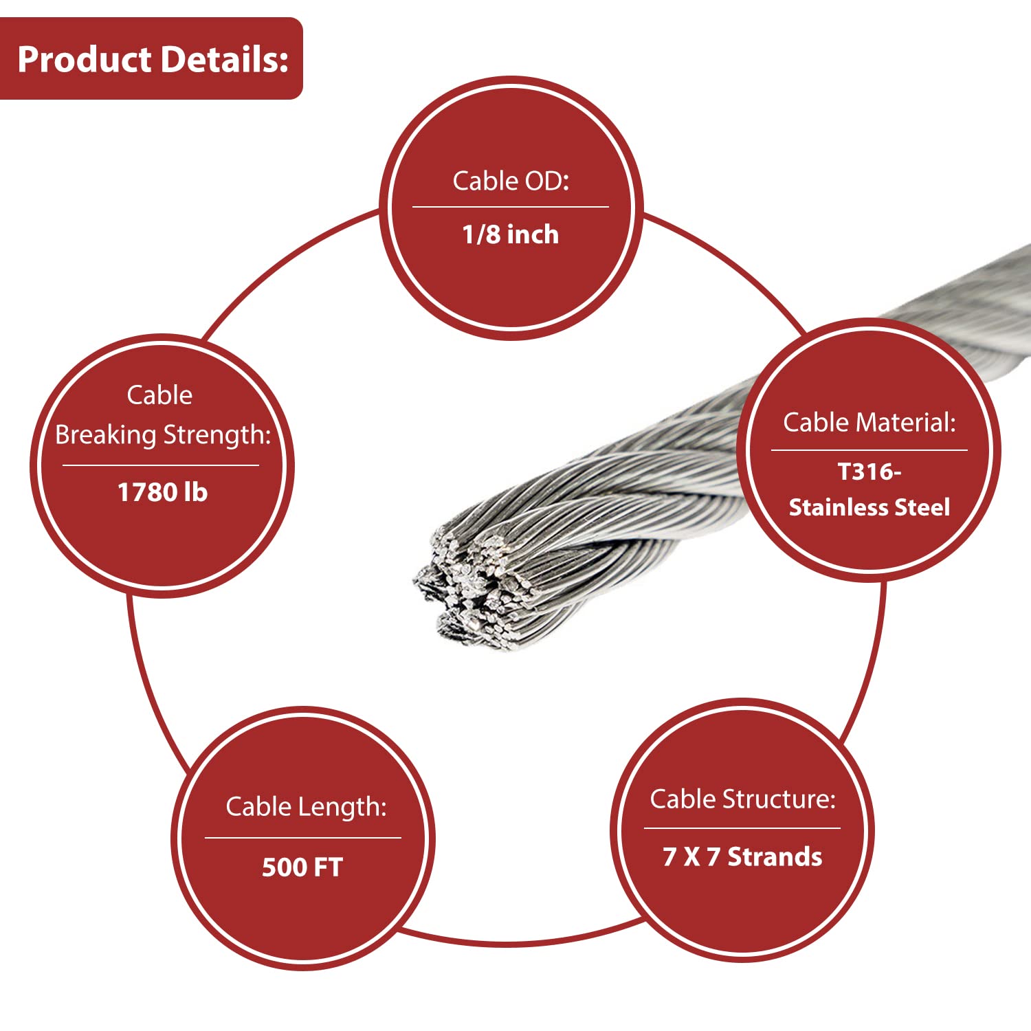 500FT 1/8 Stainless Steel Cable for Deck Cable Railing System,Premium T316 Aircraft Cable Kits,7x7 Strands Construction Braided Stainless Wire,1/8 inch Wire Rope Cable,DIY Balustrades