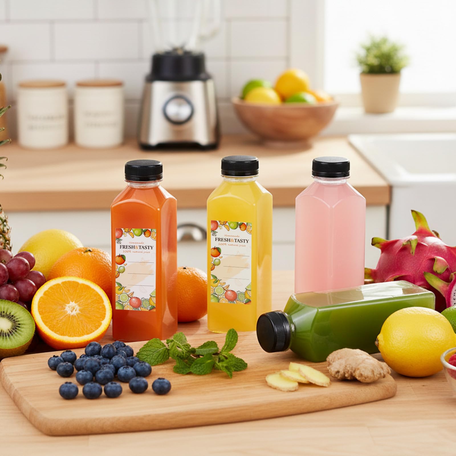 TOMNK 45pcs 2oz Plastic Shot Juice Bottles with Caps, Ginger Shot Bottles, Reusable Clear Bulk Beverage Containers for Ginger Shot, Juice, Milk, and Other Beverages