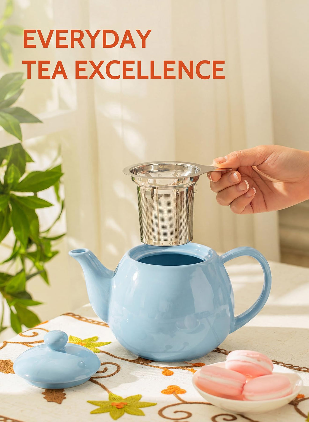 Sweese Porcelain Teapot 27 oz with Infuser for Loose Leaf Tea, Bluish Grey