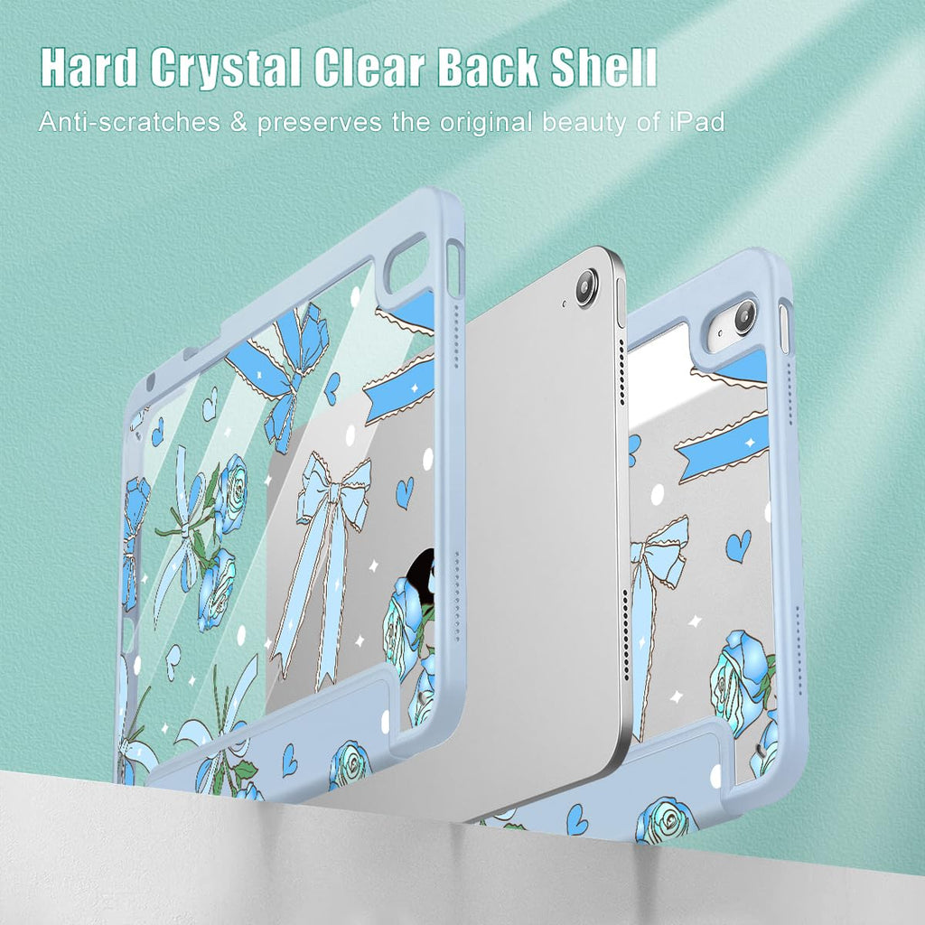 Tuiklol Case for iPad Air 11 Inch M4 2026 / Air 11 Inch M3 2025 / Air 11 Inch M2 2024 / iPad Air 10.9 Inch 2022 2020, Buit in Pencil Holder with Shockproof Cover Clear Transparent Back, Black Flower