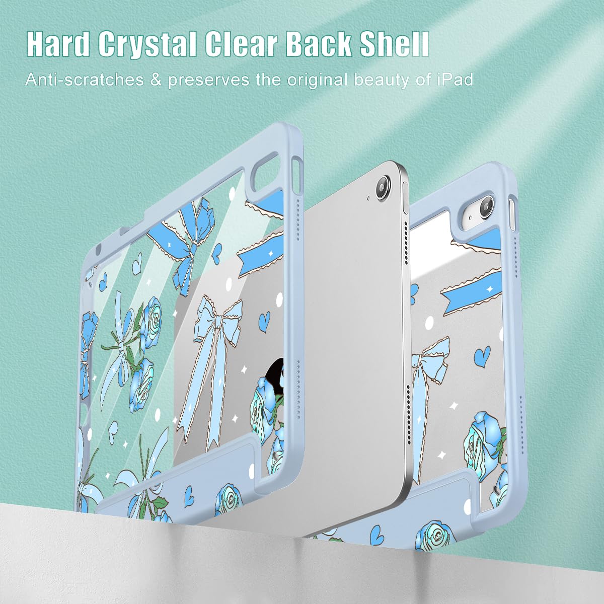 Tuiklol Case for iPad Air 11 Inch M4 2026 / Air 11 Inch M3 2025 / Air 11 Inch M2 2024 / iPad Air 10.9 Inch 2022 2020, Buit in Pencil Holder with Shockproof Cover Clear Transparent Back, Black Flower
