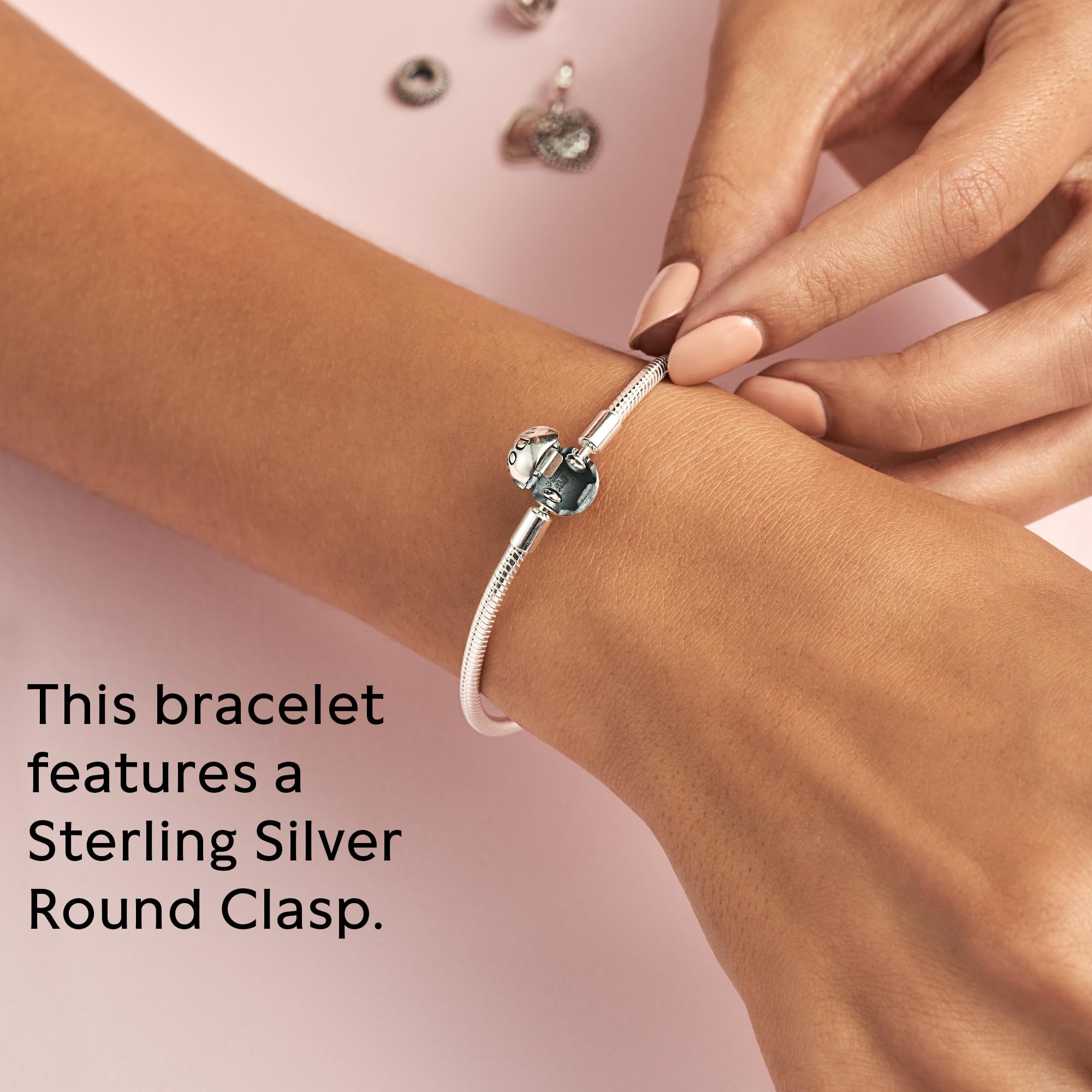 PANDORA Moments Snake Chain Bracelet - Hand-Finished Charm Bracelet - Jewelry for Her with Gift Box - Compatible Moments Charms - Sterling Silver