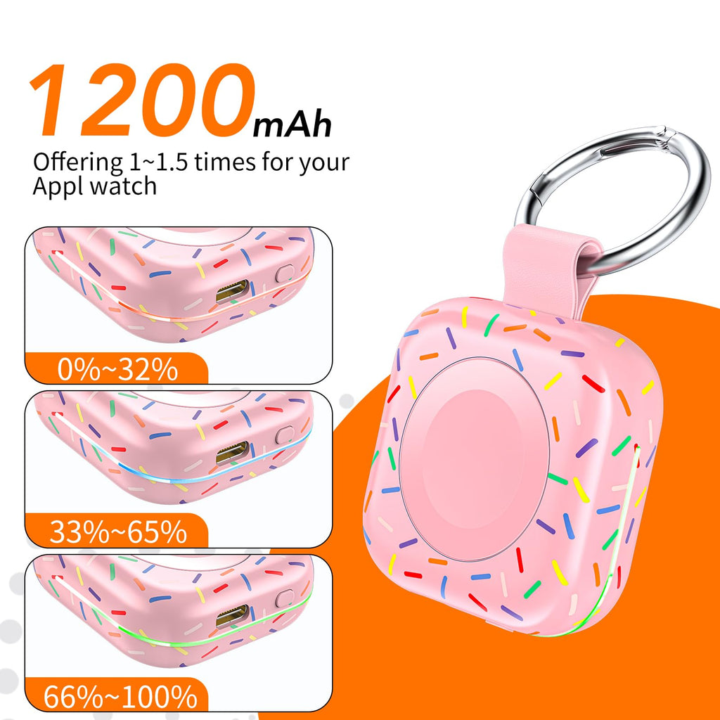 HUOTO Portable Charger for Apple Watch,Wireless Magnetic iWatch Charger 1200mAh Power Bank Travel Keychain Accessories Smart Chargers for Apple Watch Series 11/10/9/8/7/6/SE/5/4/3/2/1/UItra/UItra 2