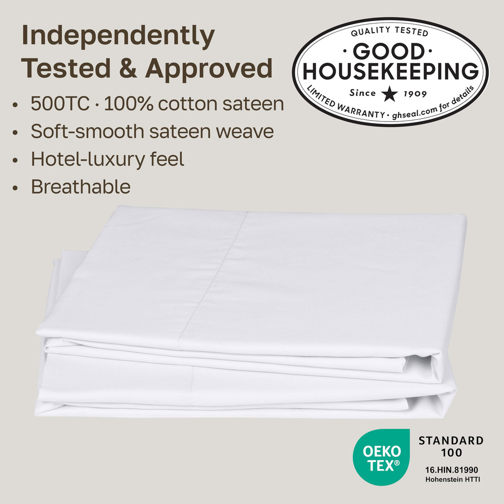 CALIFORNIA DESIGN DEN Soft & Silky 500 Thread Count 100% Cotton is Cool & Smooth, White Pillowcases Queen Size Fits Standard & Queen Pillows (Pure White)