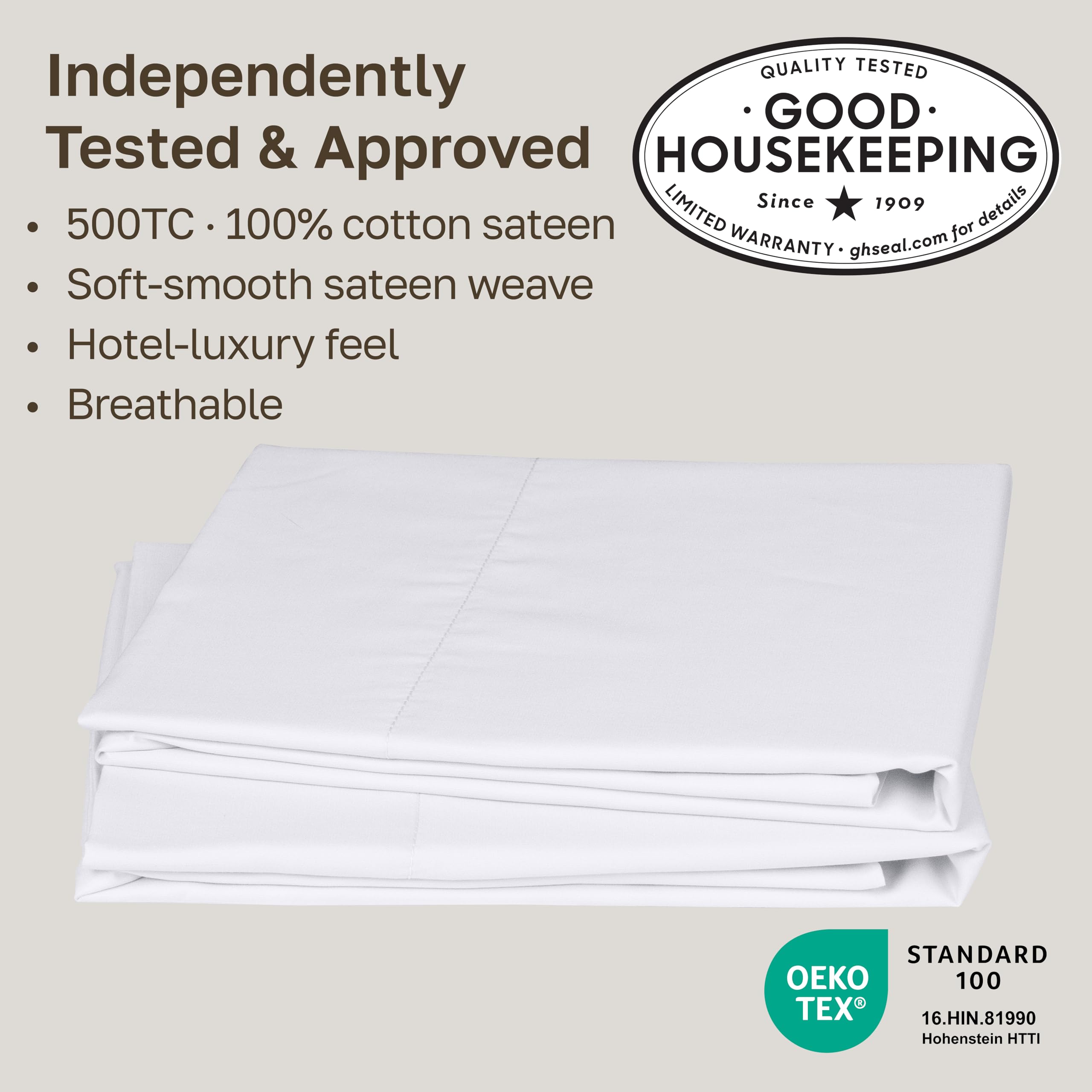 CALIFORNIA DESIGN DEN Soft & Silky 500 Thread Count 100% Cotton is Cool & Smooth, White Pillowcases Queen Size Fits Standard & Queen Pillows (Pure White)