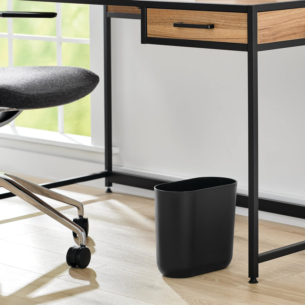 iDesign Small Slim Plastic Bathroom Trash Can, Black | Garbage Can for Bedroom, Office, Desk, Dorm