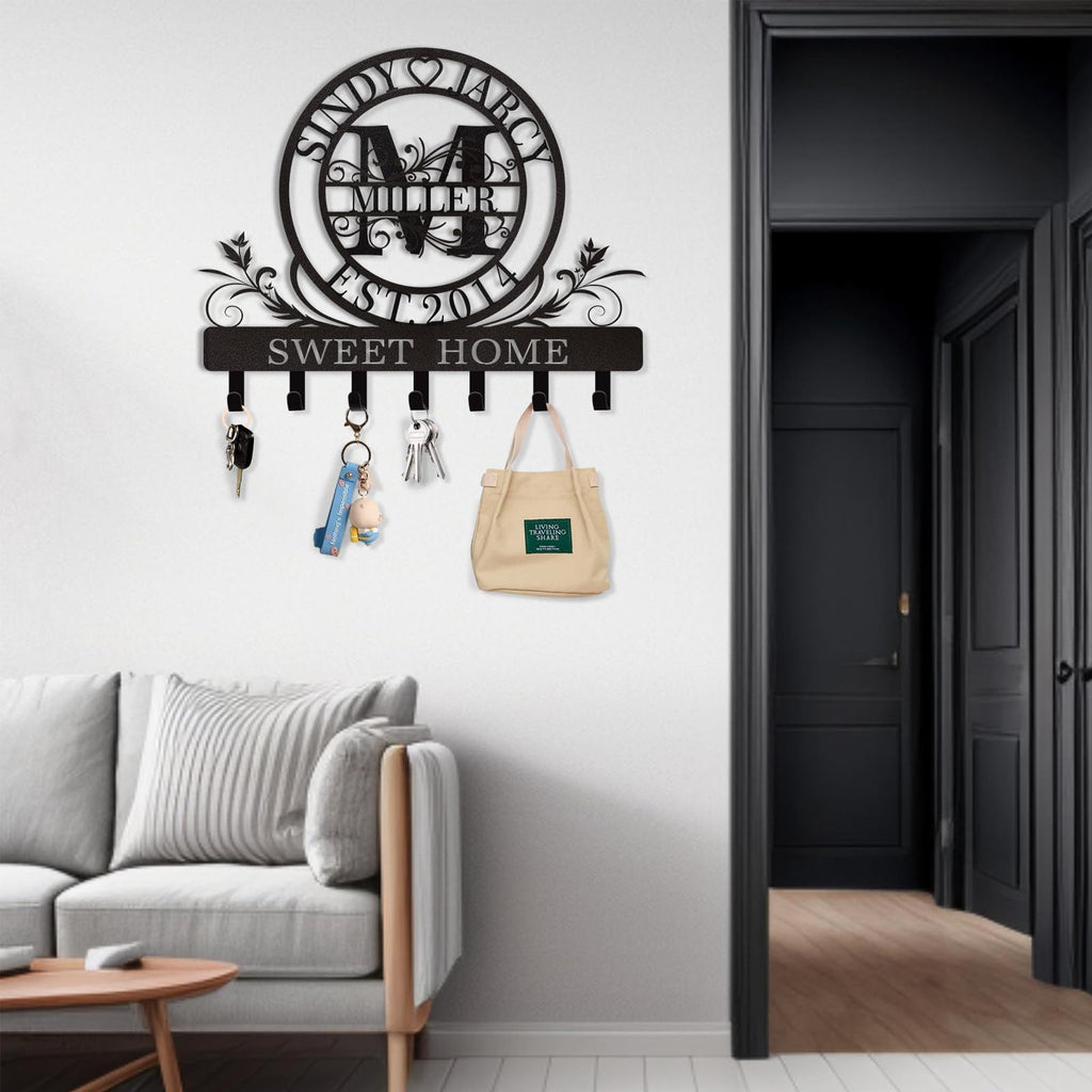 Dyoart Personalized Couple's Name Key Rack, Wall Mounted Metal Key Holder for Housewarming Gifts,ignent Bedding