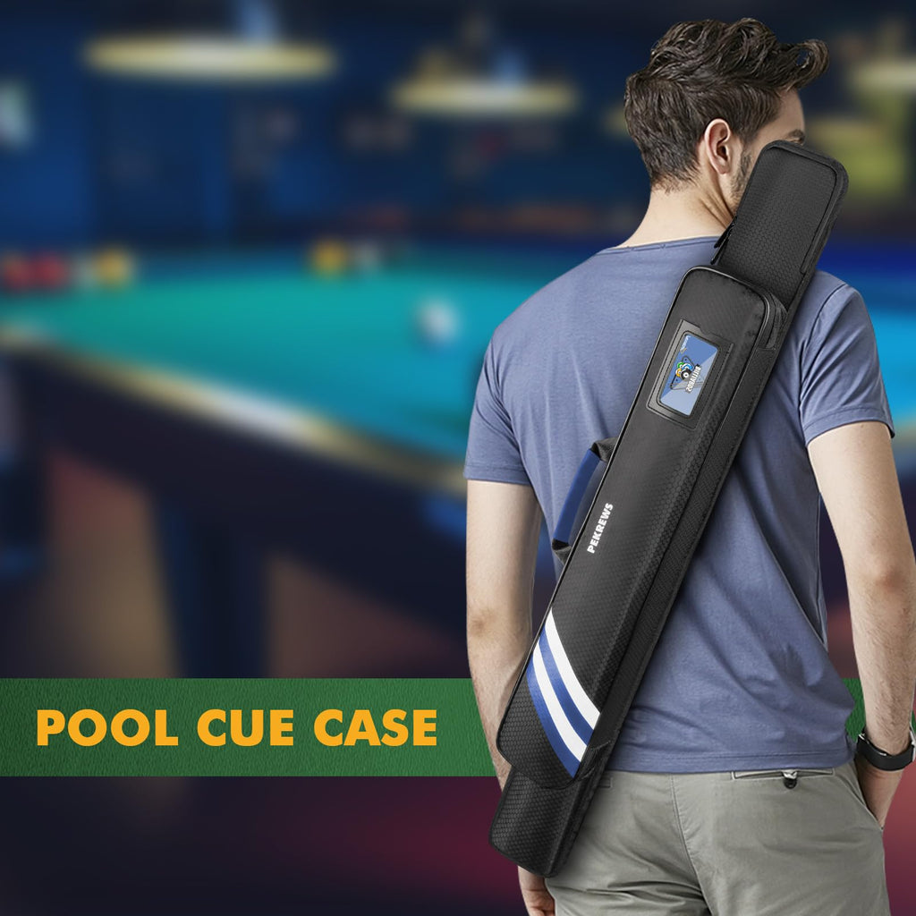 PEKREWS Pool Cue Case, Soft Pool Stick Case 1x1 Holds 1 Butt and 1 Shaft with Queue Zipper Pocket, Sturdy Polyester Billiard Cue Bag with Shoulder Strap Handle, Billiard Stick Bag for Men and Women