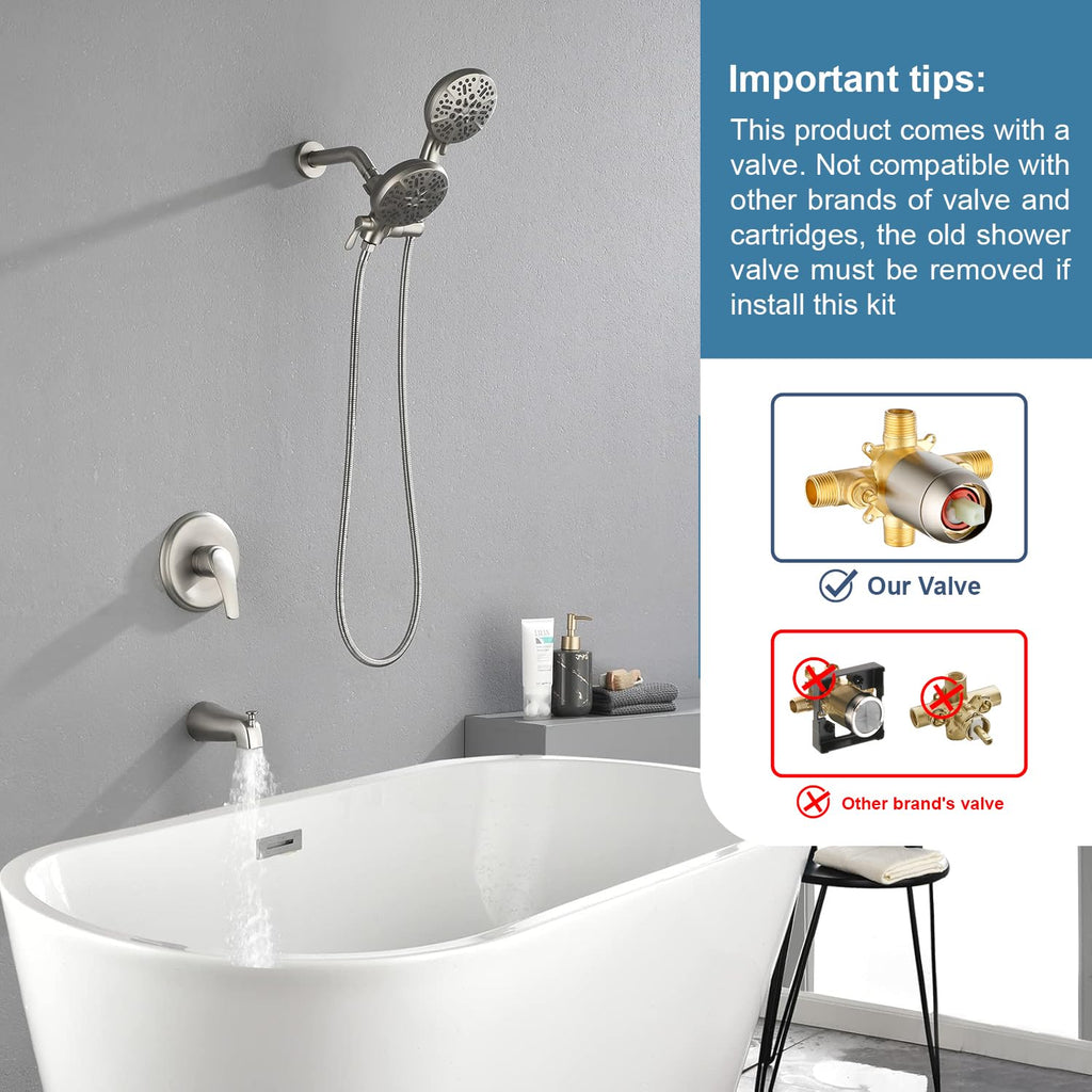 Shower Tub Kit Tub Shower Faucet Combo Set Bathtub Faucet Set Shower System with Tub Spout Shower Valve and Trim Kit Shower Fixtures Brushed Gold