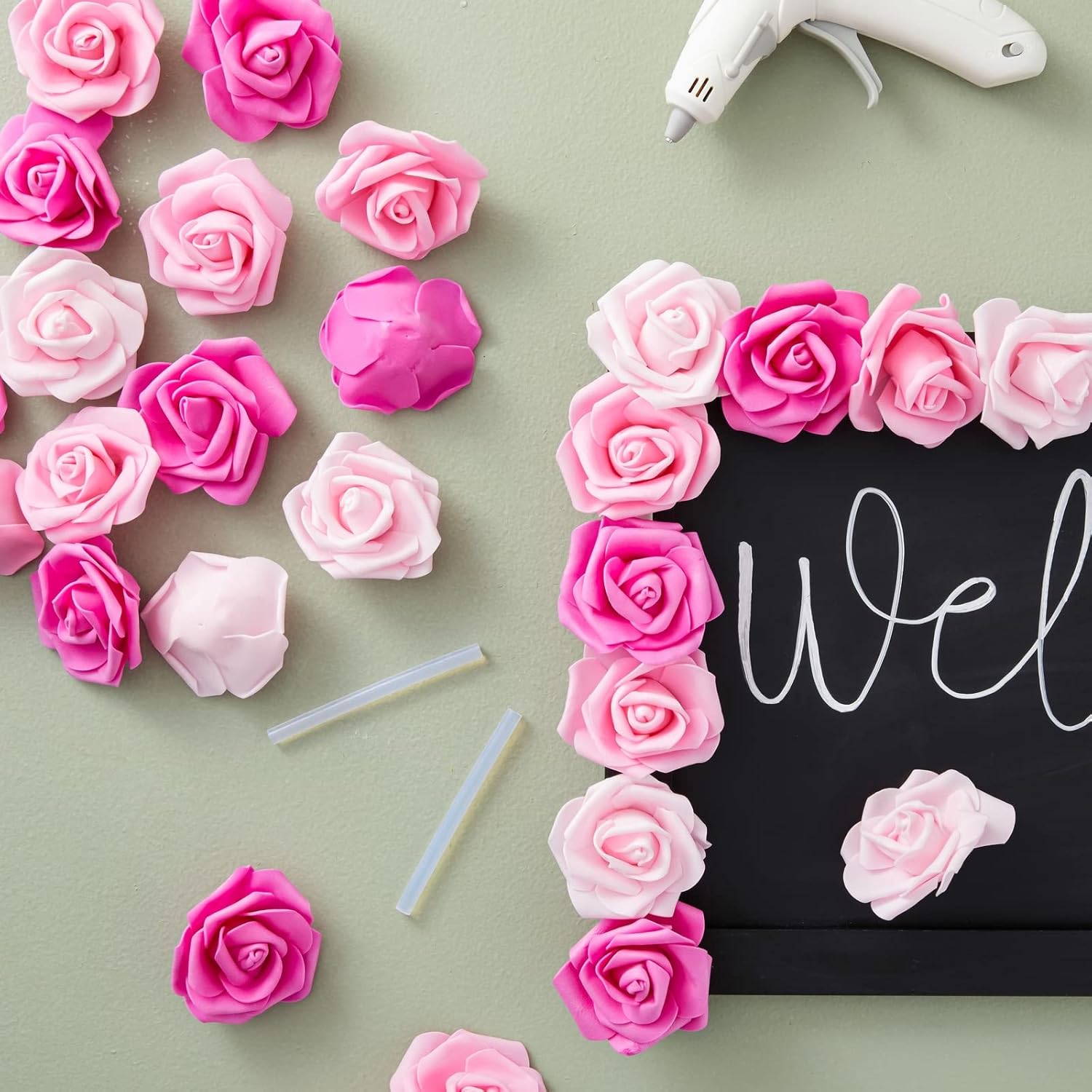 Bright Creations Artificial Flowers Foam Rose Heads - 3 x 1.2 in, Mixed Pink Shades, 100 Pack - Foam Roses for Flower Wall & Garland Backdrops, Wedding & Bridal Shower Decor
