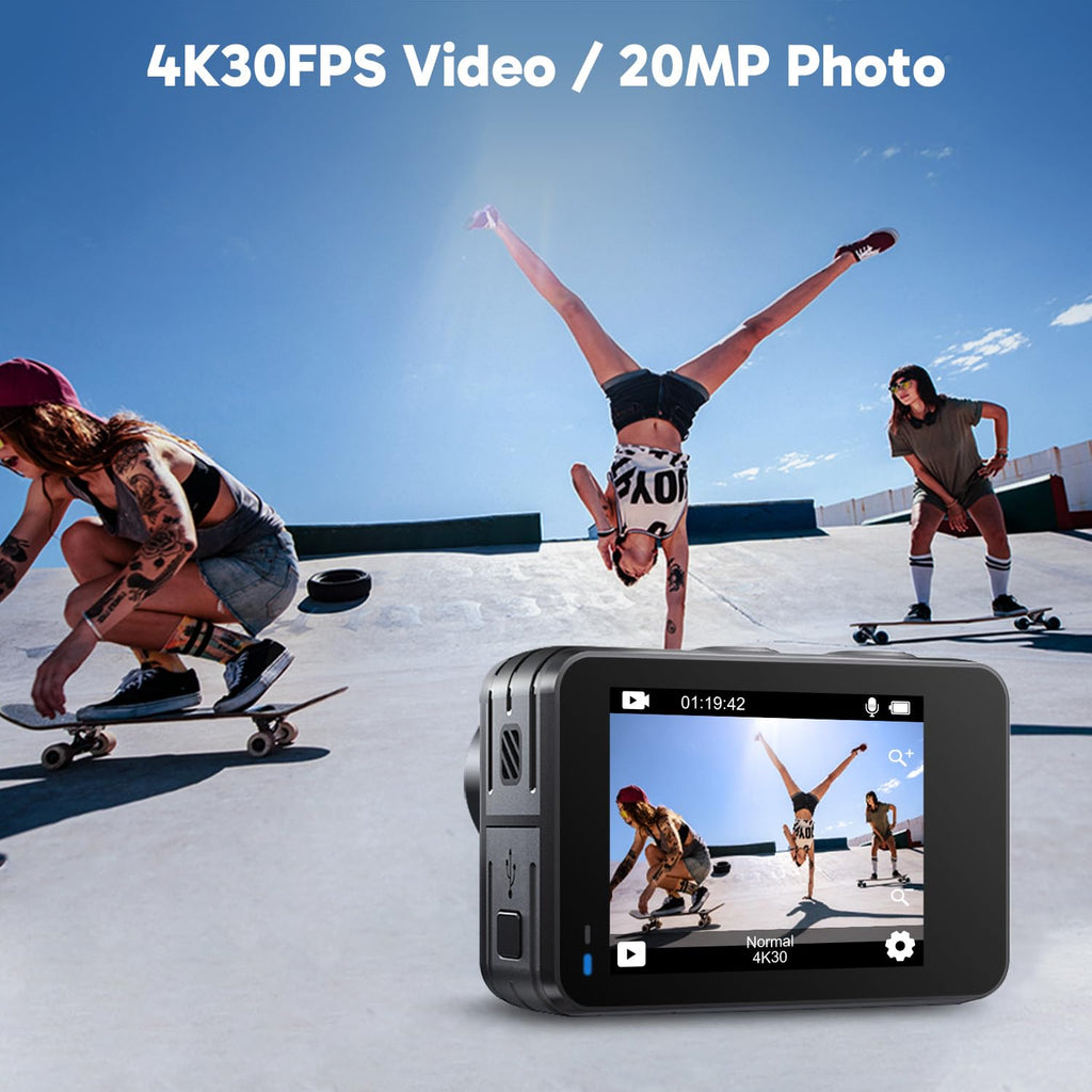 AKASO EK7000 Pro 4K30fps Action Camera with Touch Screen EIS 131ft Waterproof Underwater Camera Remote Control 5X Zoom with Helmet Accessories Kit (Standalone)