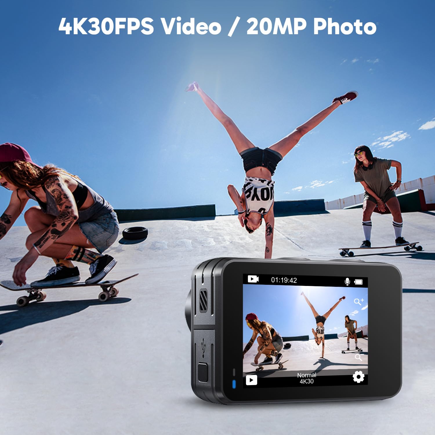 AKASO EK7000 Pro 4K30fps Action Camera with Touch Screen EIS 131ft Waterproof Underwater Camera Remote Control 5X Zoom with Helmet Accessories Kit (Standalone)